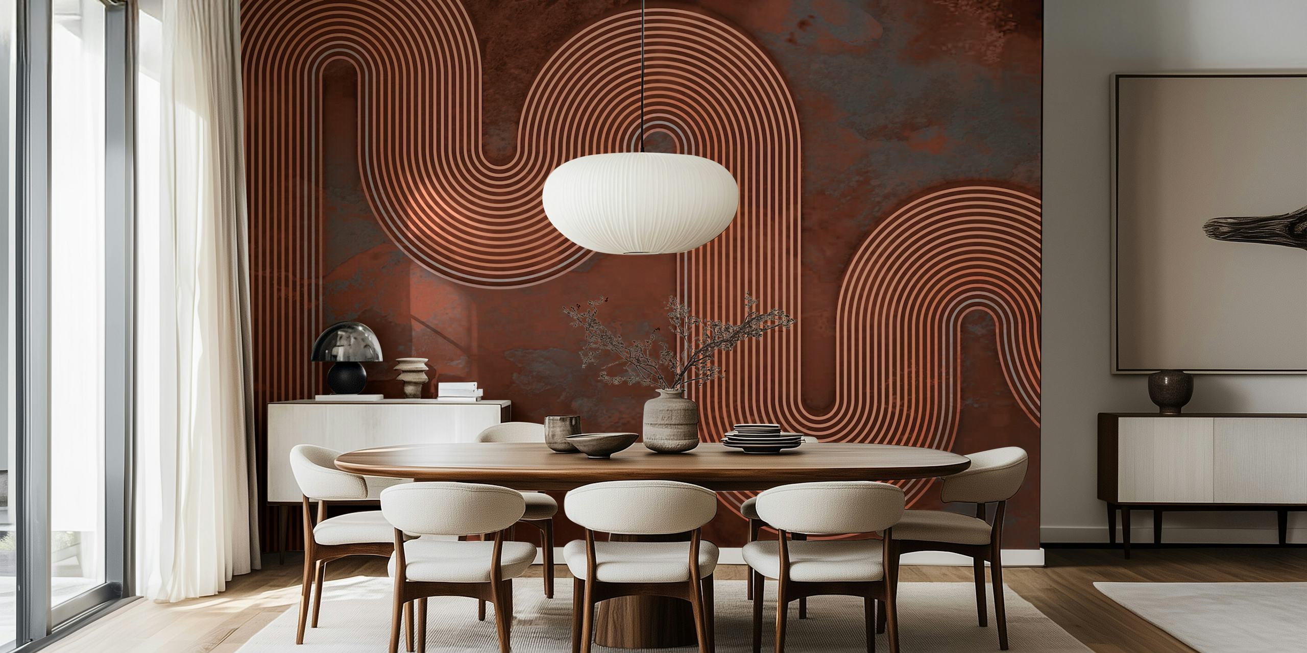 Design della carta da parati Rustic Copper Curves in una stanza