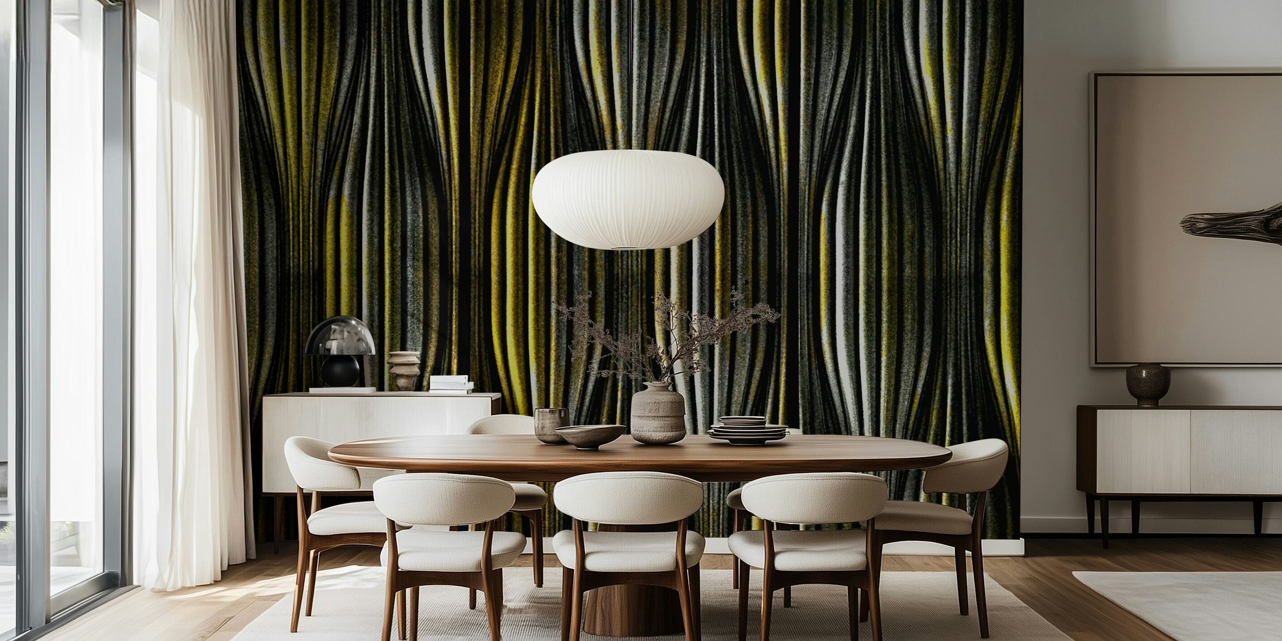 Japanese wave pattern in gold and black tones wallpaper