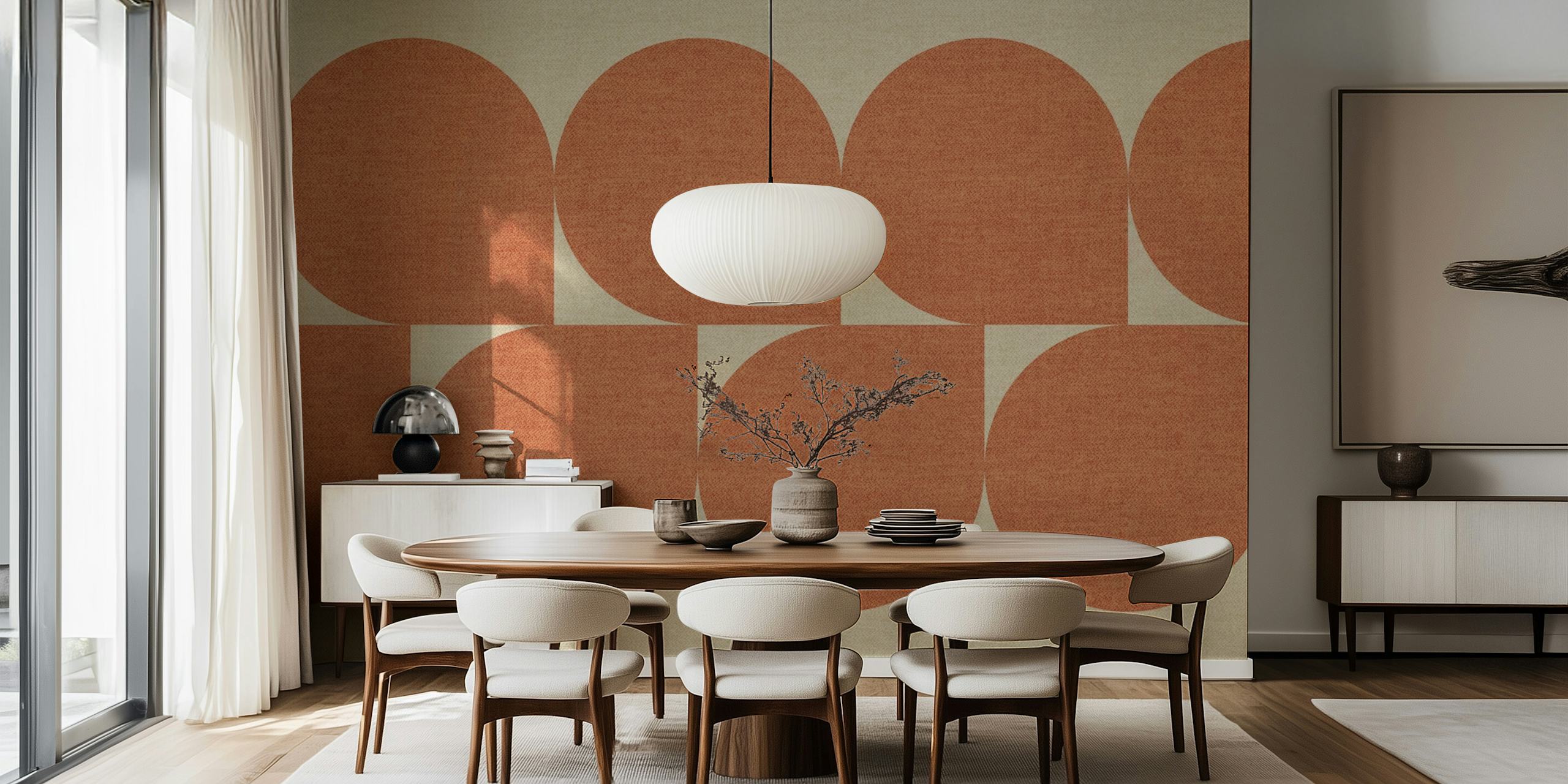 Geometric terracotta shapes on beige background wallpaper