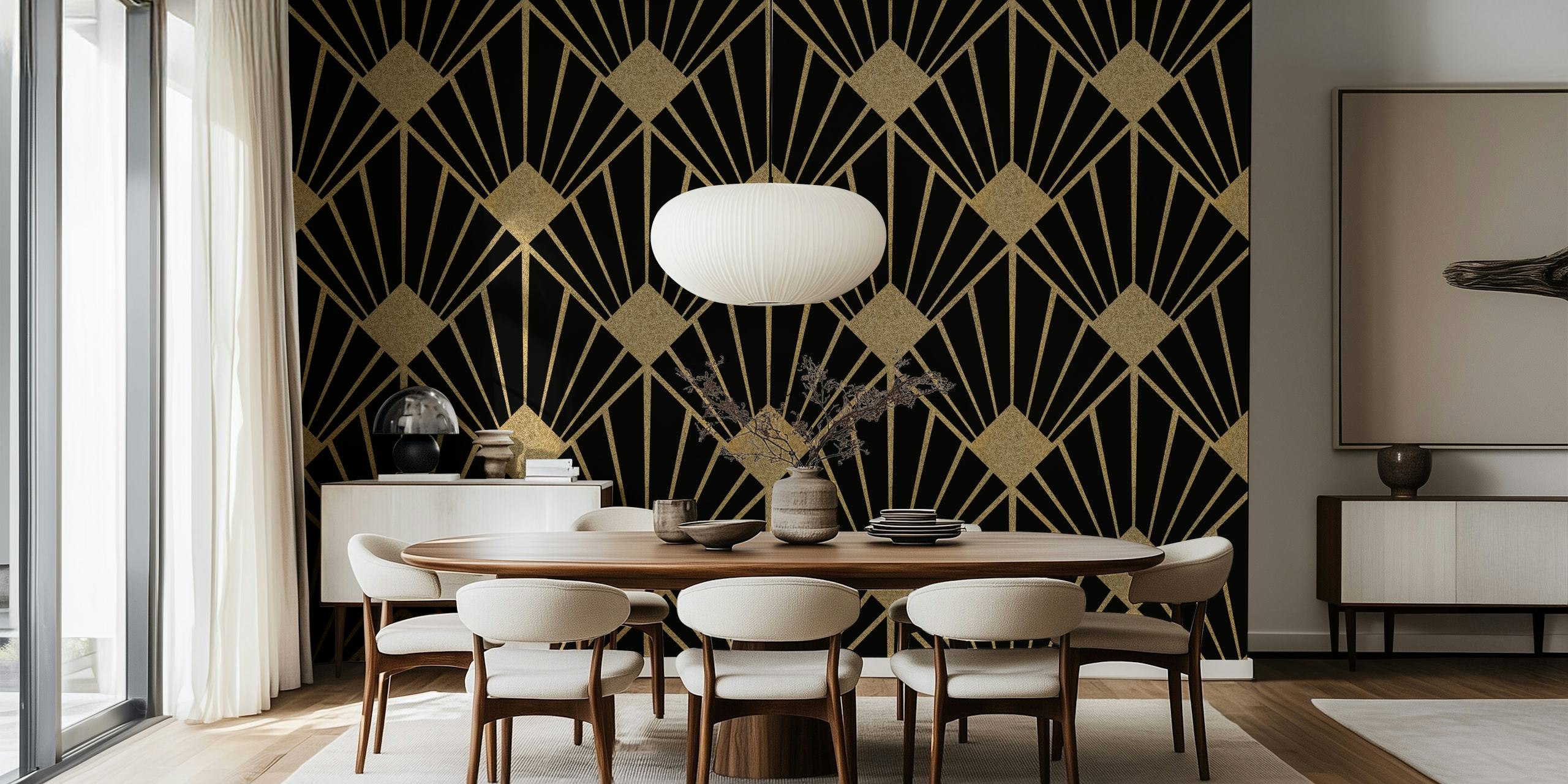 Luxusní Tapeta Art Deco - Gold design na Black backdrop