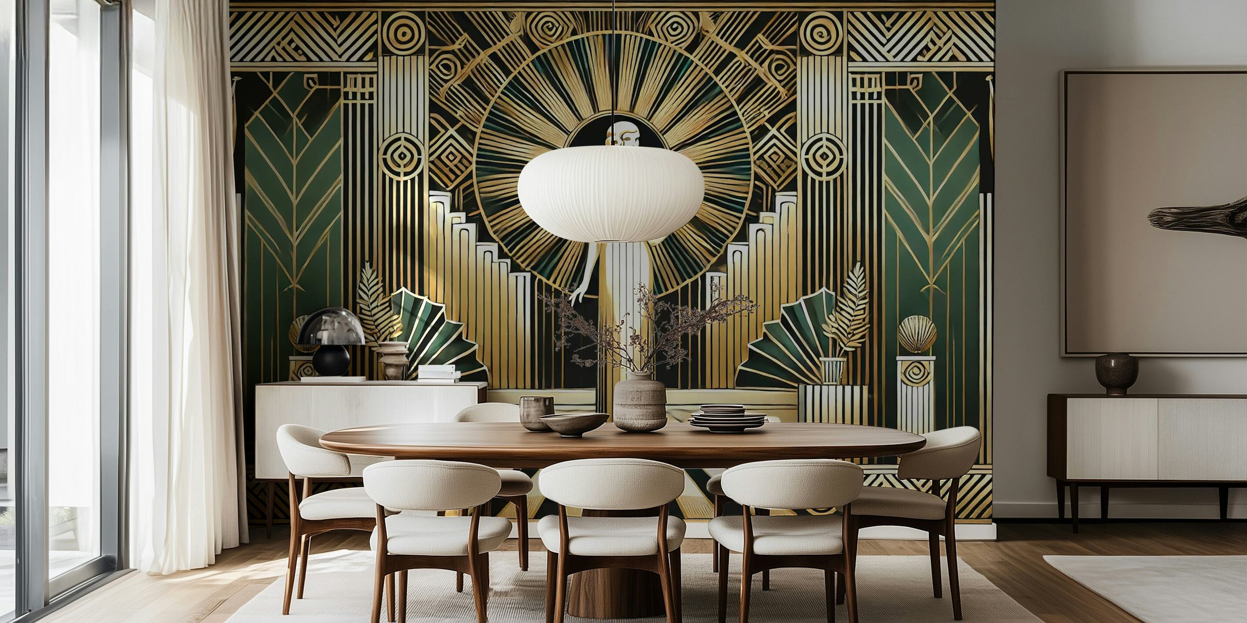 Art Deco-Tapete mit goldenem Design