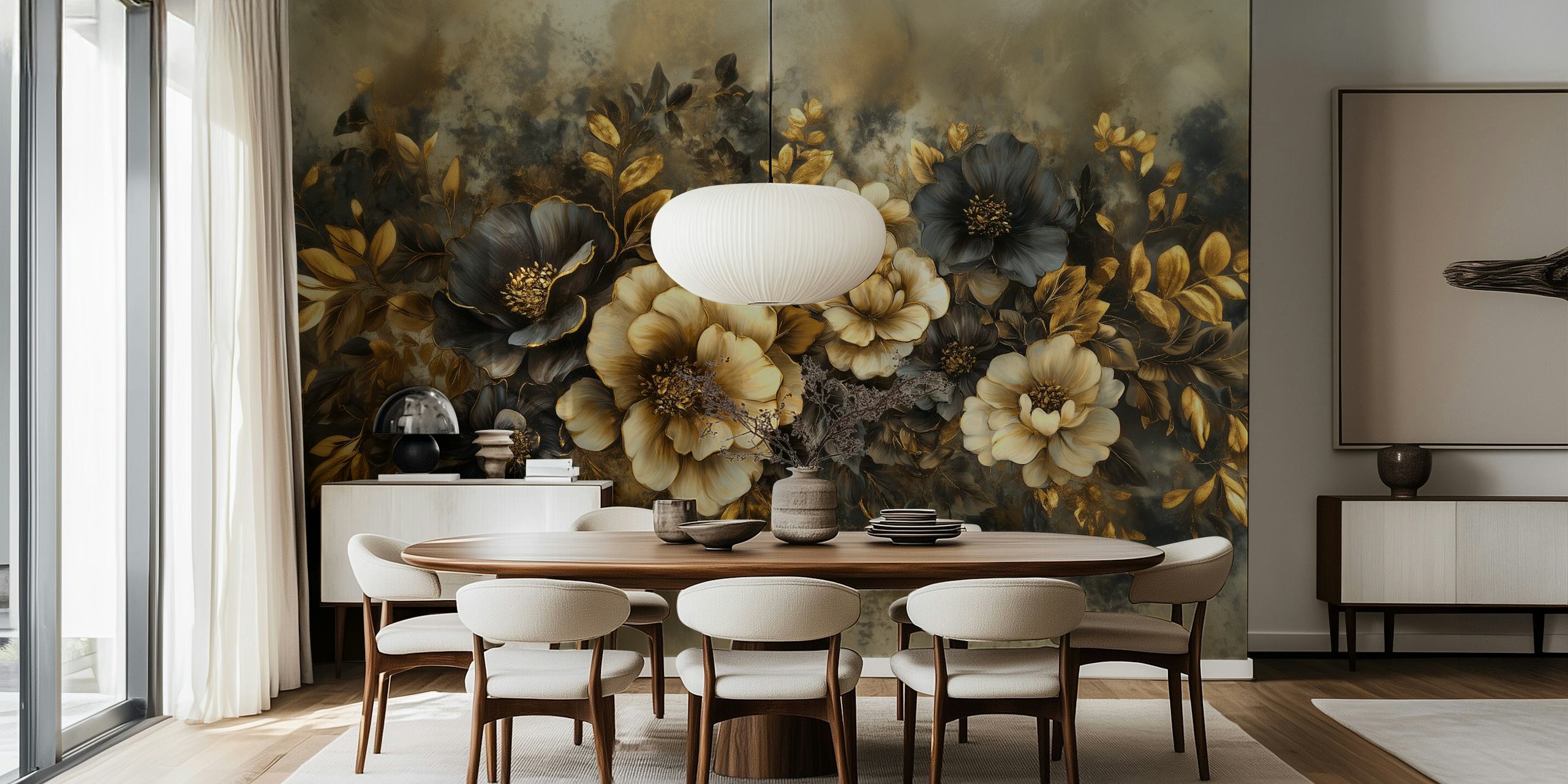 Chic Golden Botany wallpaper design in a room