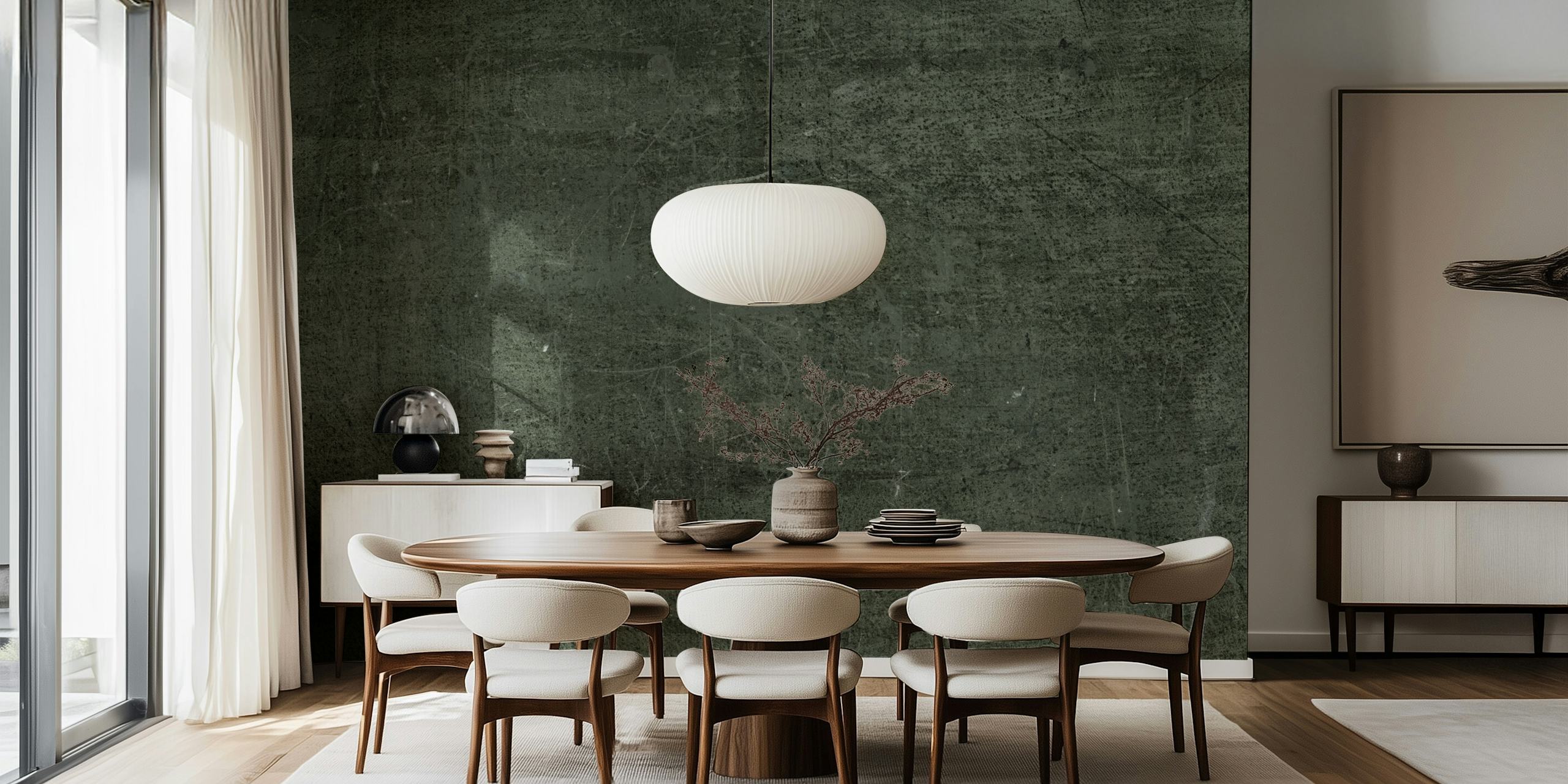 Textured forest green and grey wallpaper