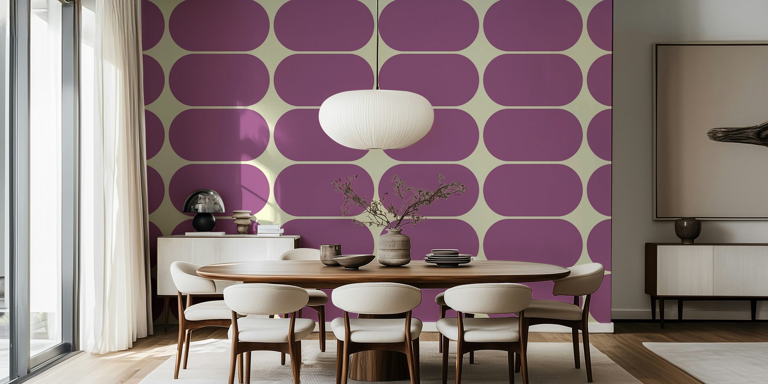 Purple oval shapes on cream background wallpaper