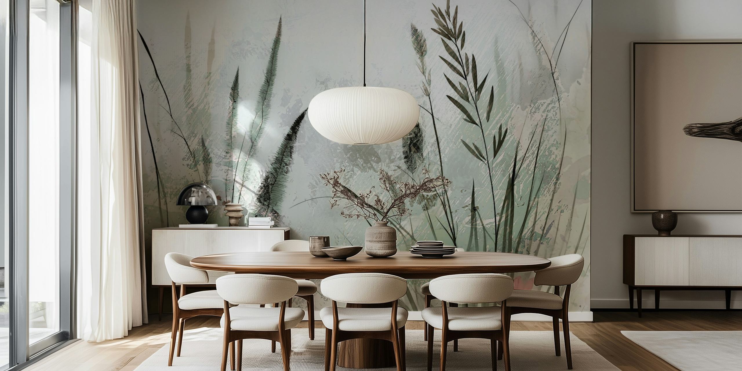 Botanical wallpaper design in a room