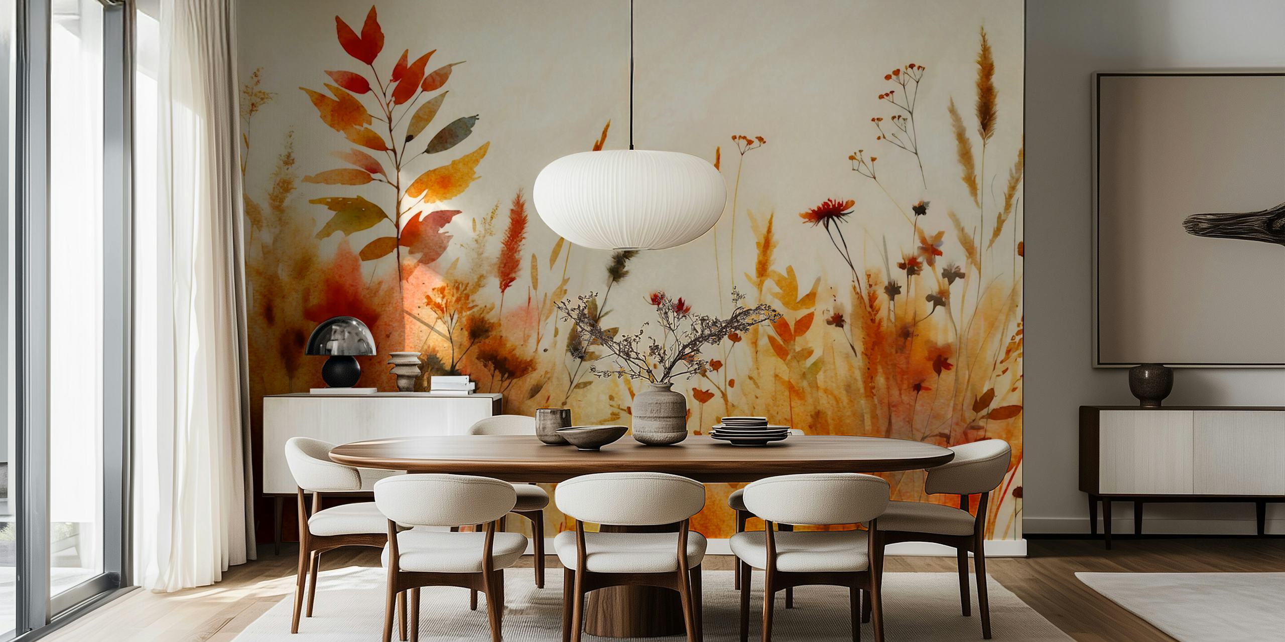 Wall with Autumn Flora Elegance wallpaper
