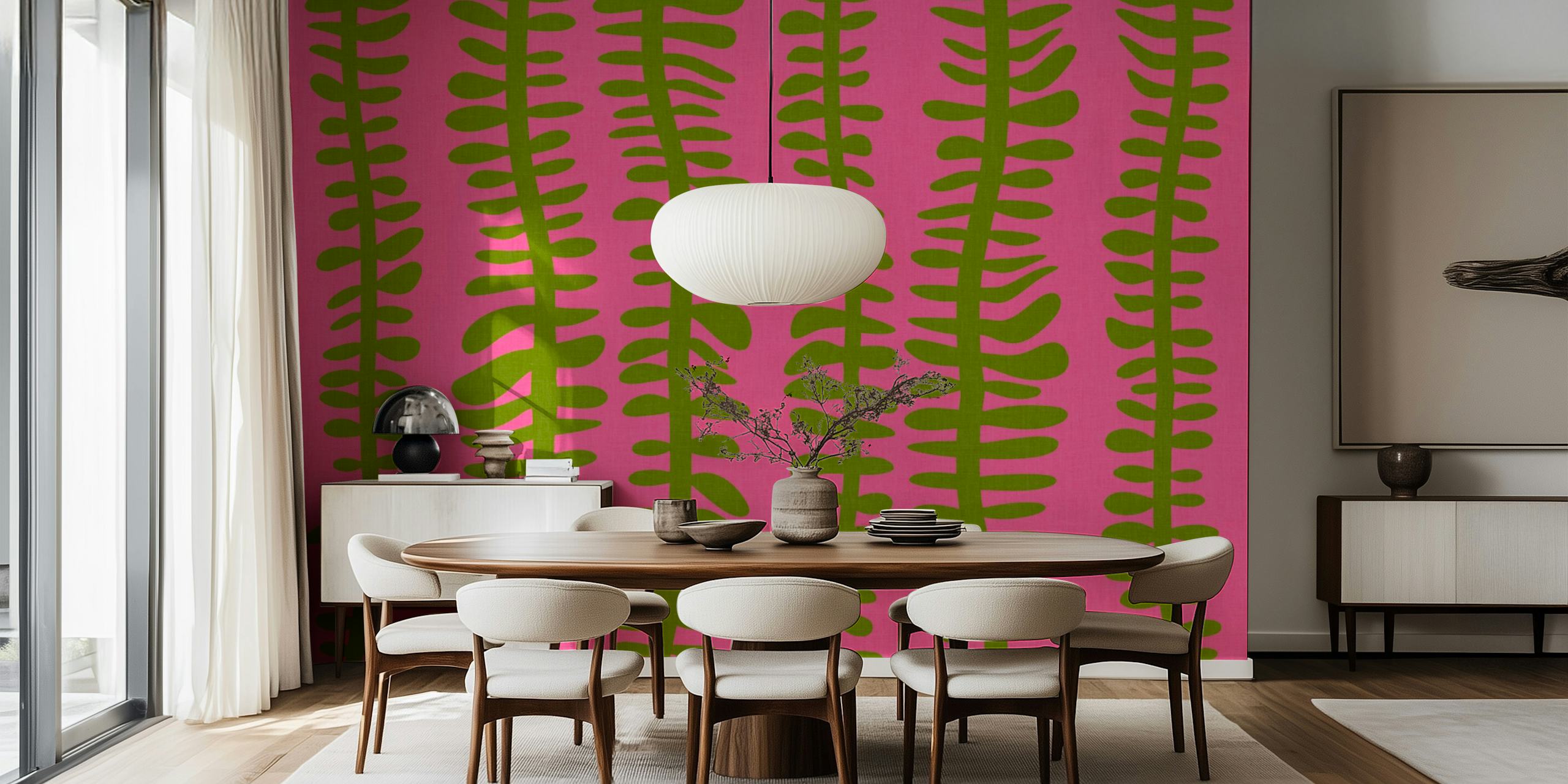 Organic leaves wallpaper on pink background