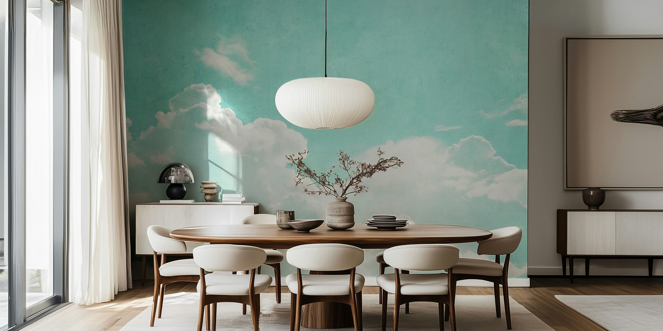 Aqua Sky Serenity Clouds wallpaper in a room