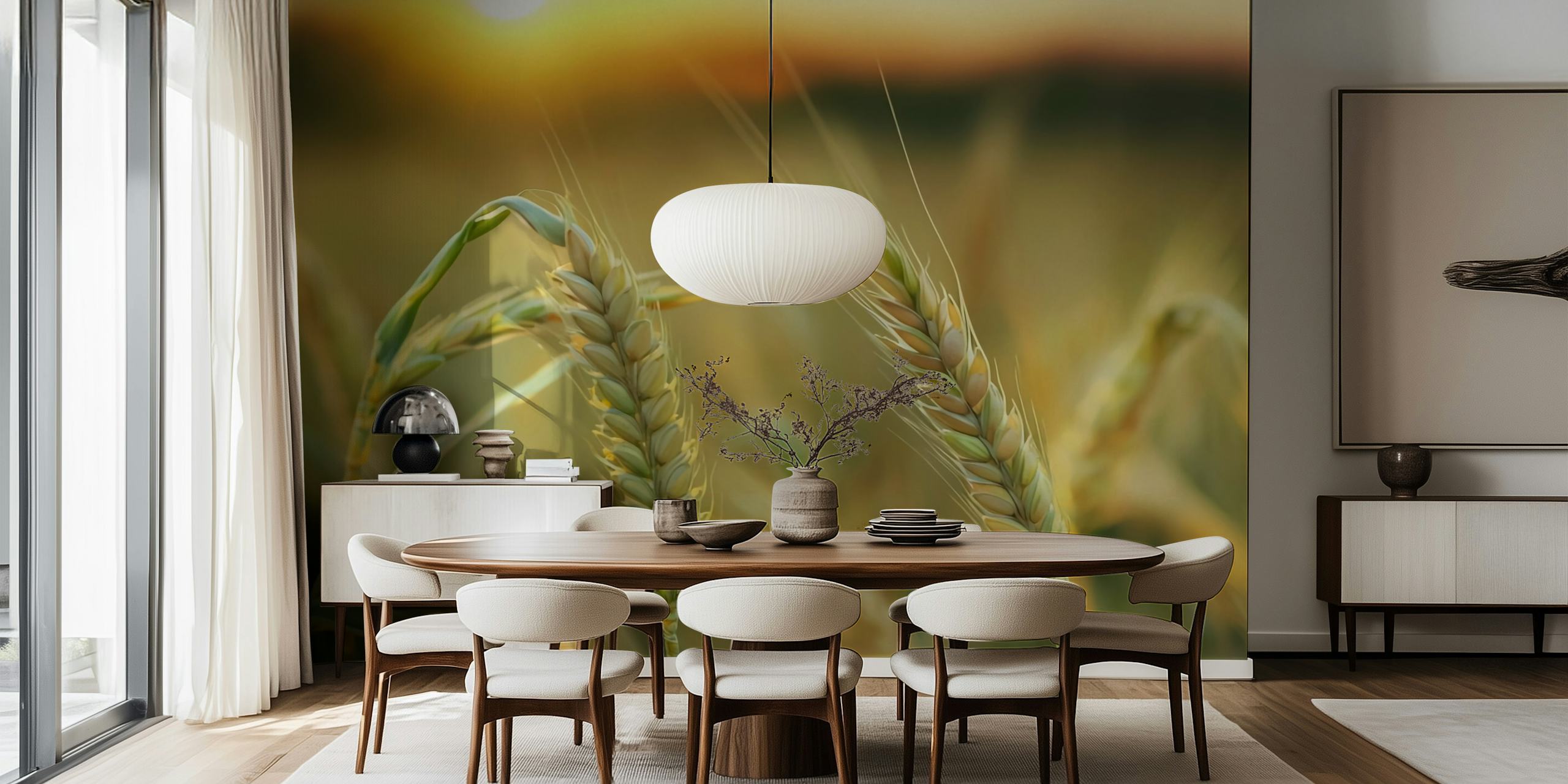 Papel tapiz Golden Wheat Fields en una habitación