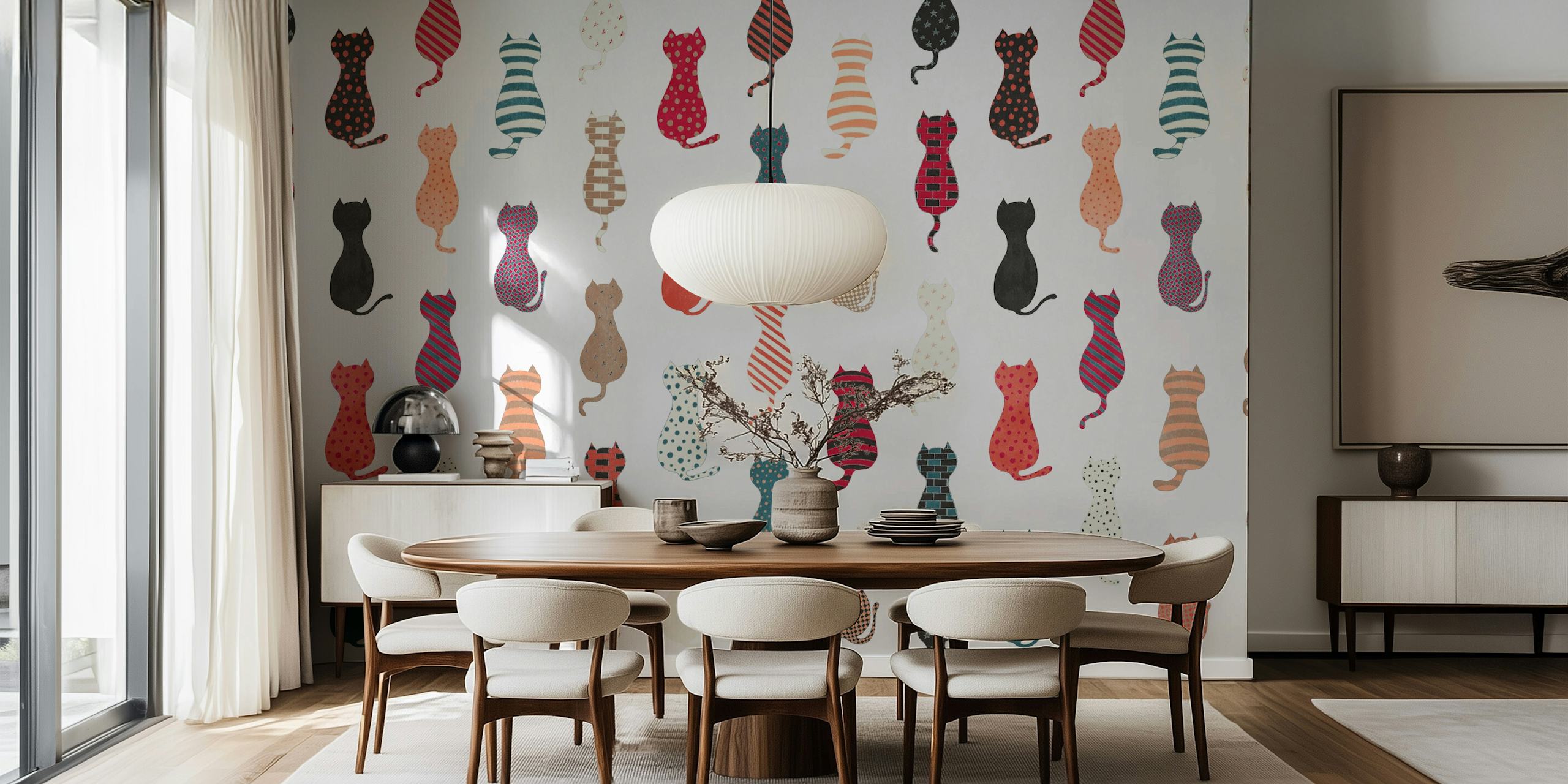 Colorful cat silhouettes wallpaper in a room