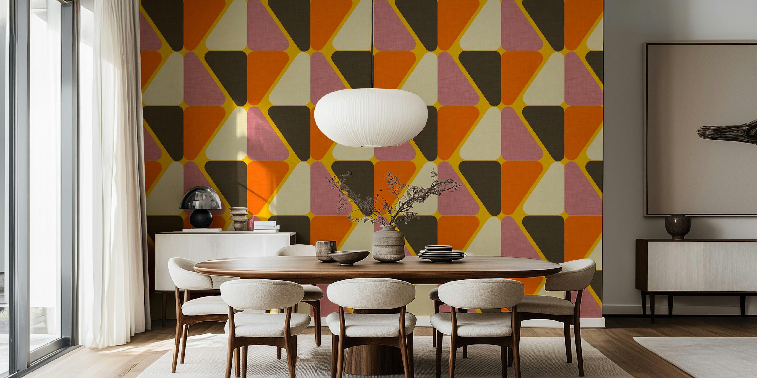 Retro color block brown wallpaper in a room