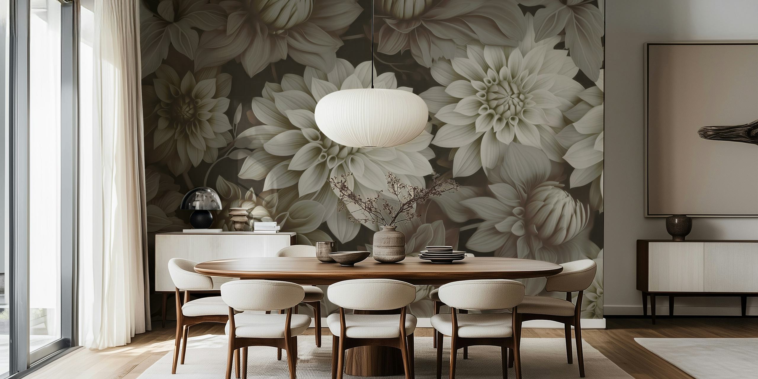 Ivory dahlia flowers with subtle textures in varying shades wallpaper