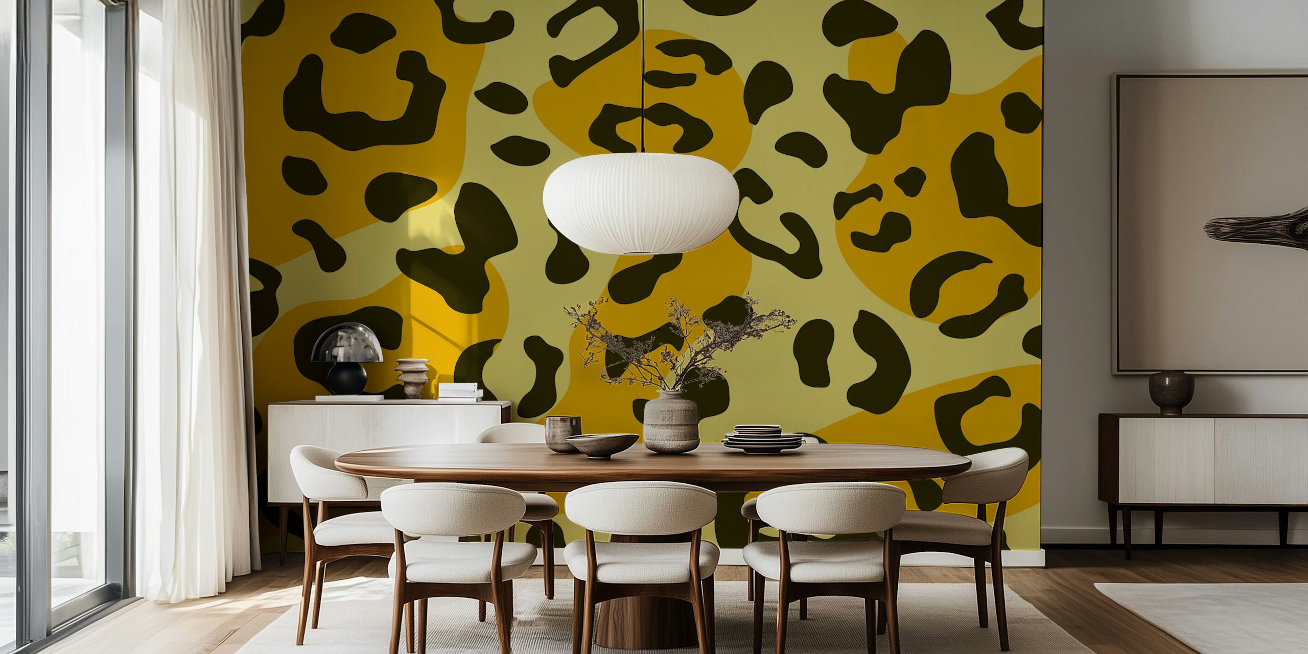 Leopard print pattern in tan, yellow, and black wallpaper