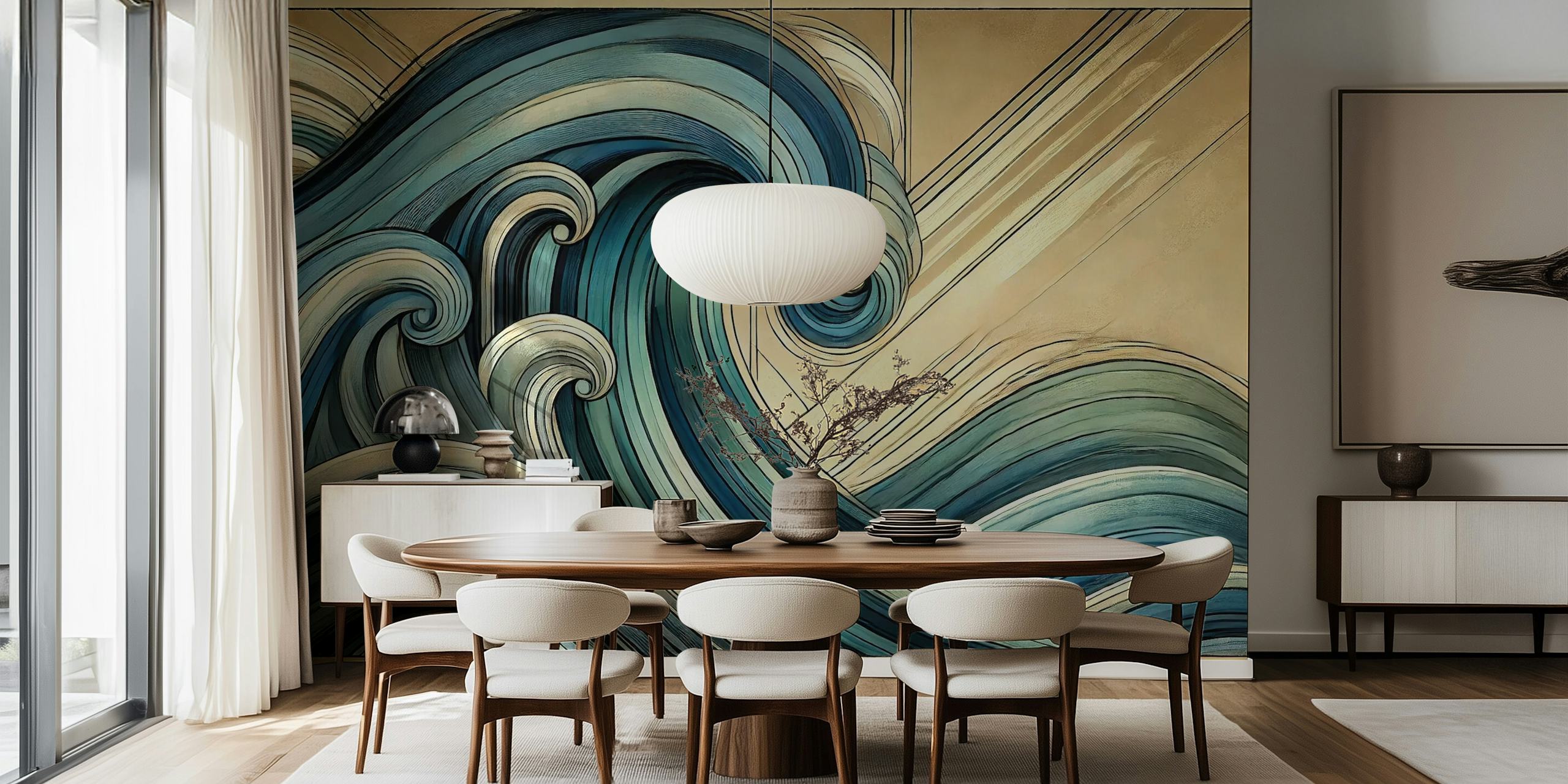 Abstract Ocean Waves wallpaper in a room