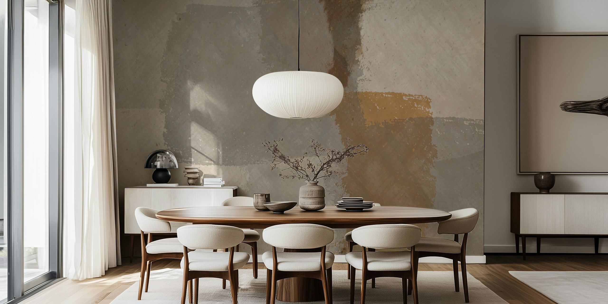 Beige Abstract Art-Tapete in einem Raum