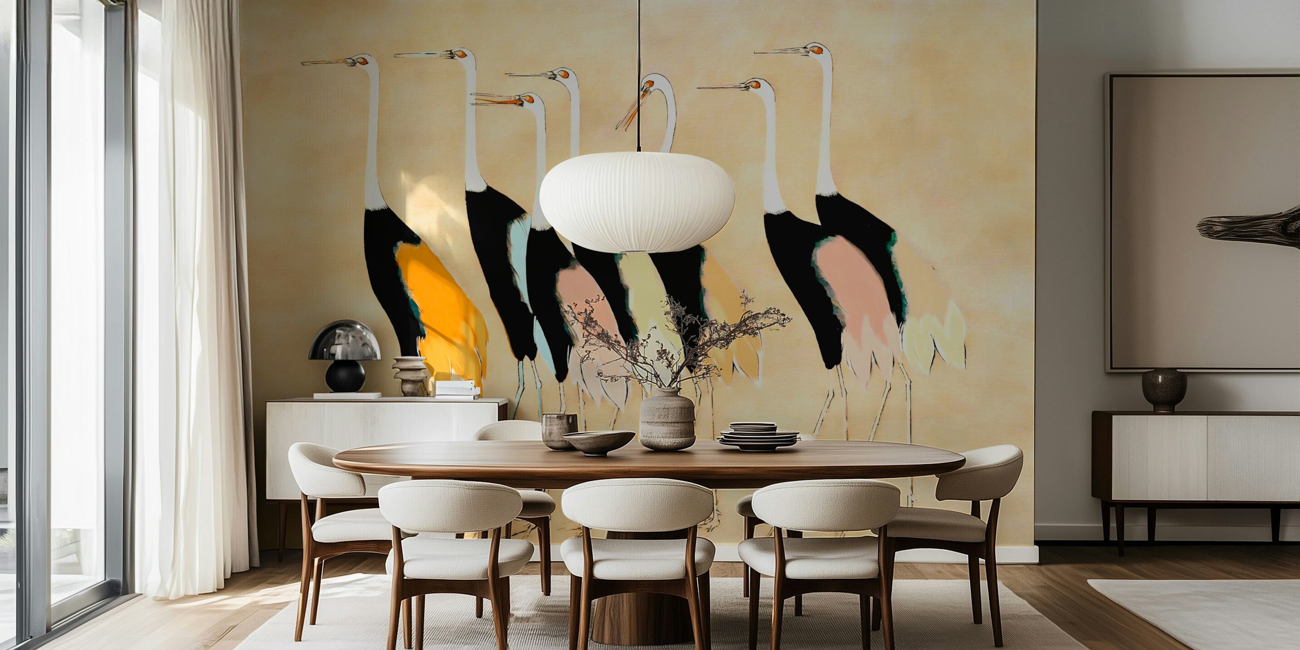 Happy Pastel Crane Bird Art huoneasetelmass