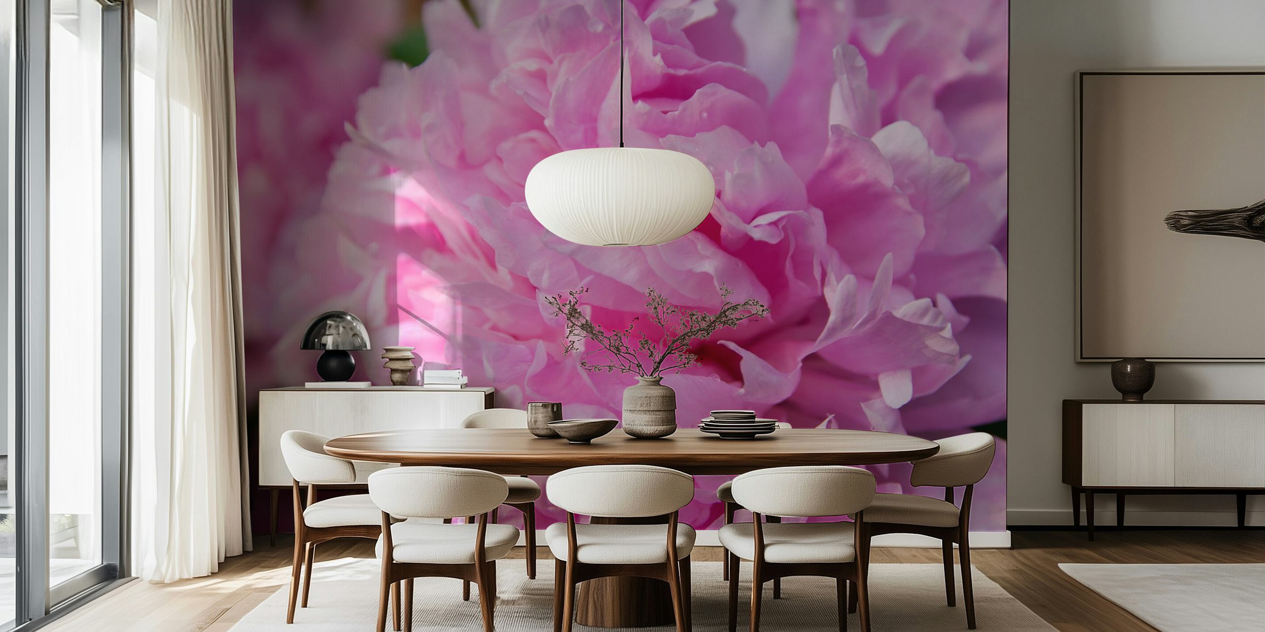 Tapeta Fluffy pink peony flower σε ένα δωμάτιο