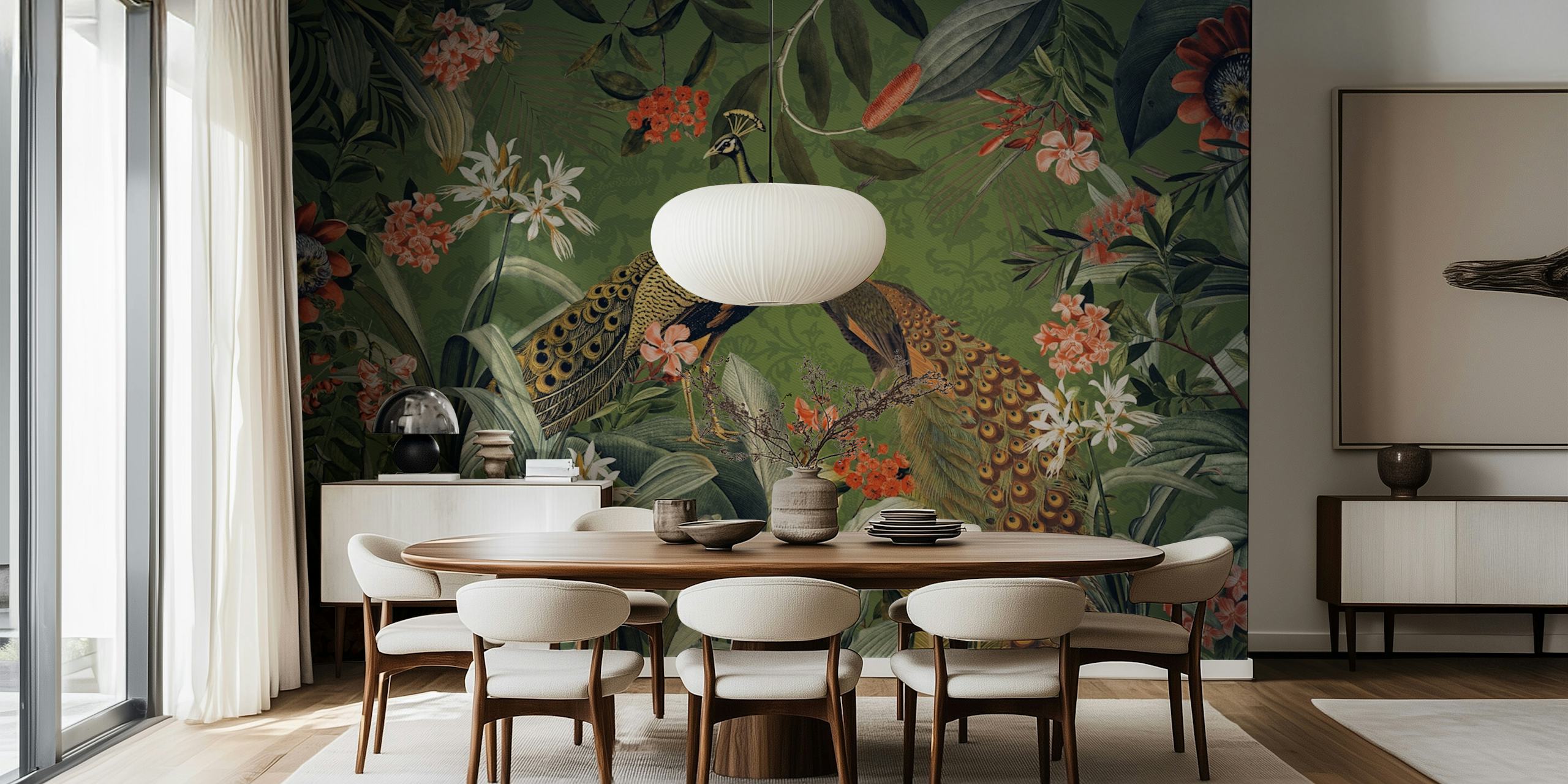 Fototapeta Zelený páv v tropické zahradě