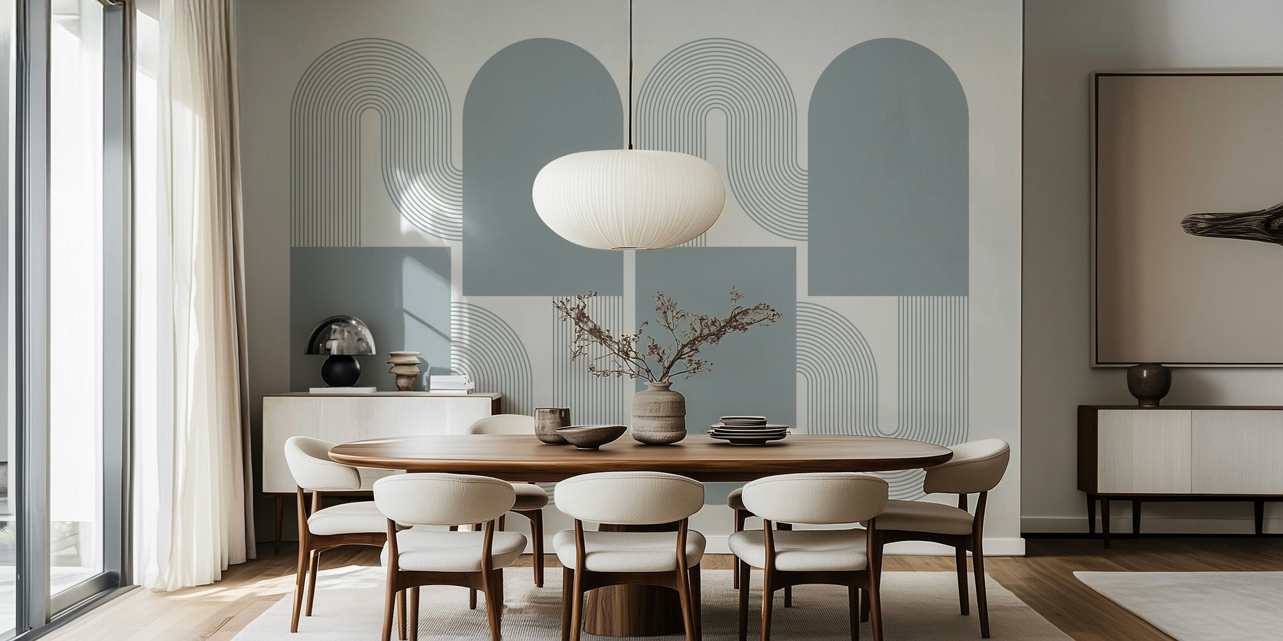 Minimal Abstract Mid Century Arches tapet i ett rum