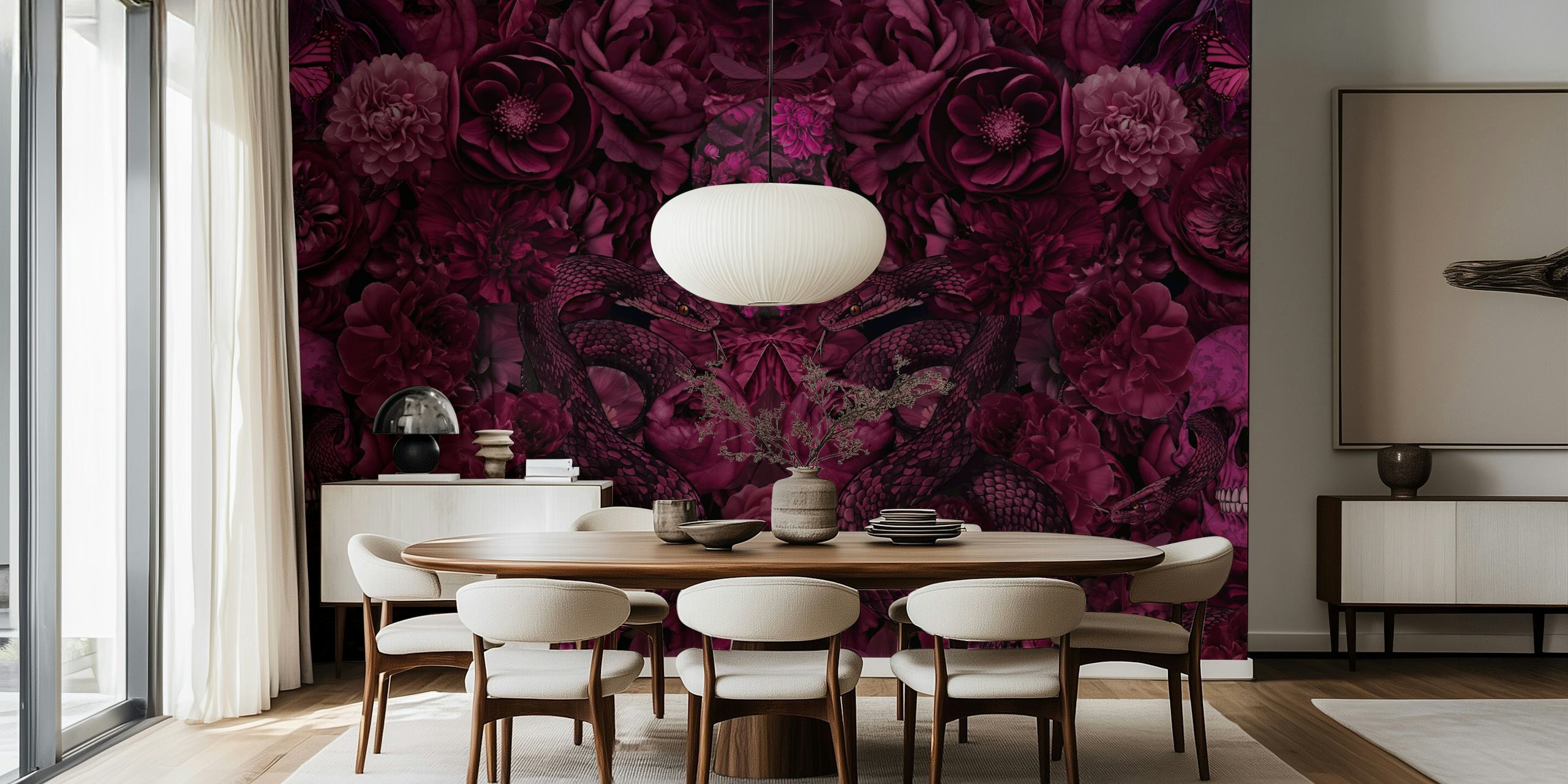 Papier peint goth floral skull snake dans une pièce