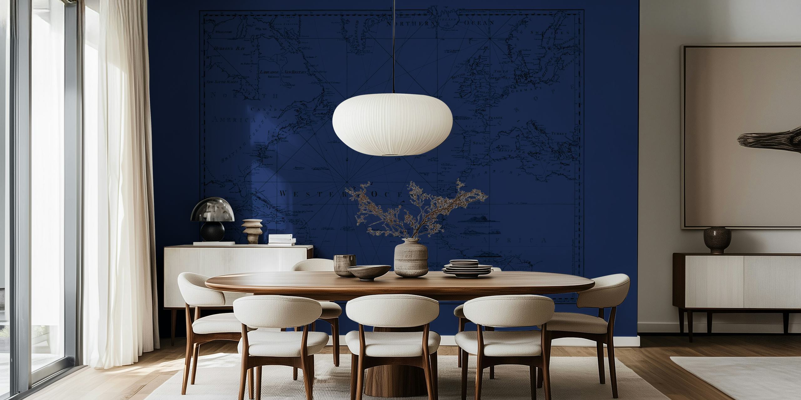 Vintage map design in navy blue featuring geographical outlines and details wallpaper