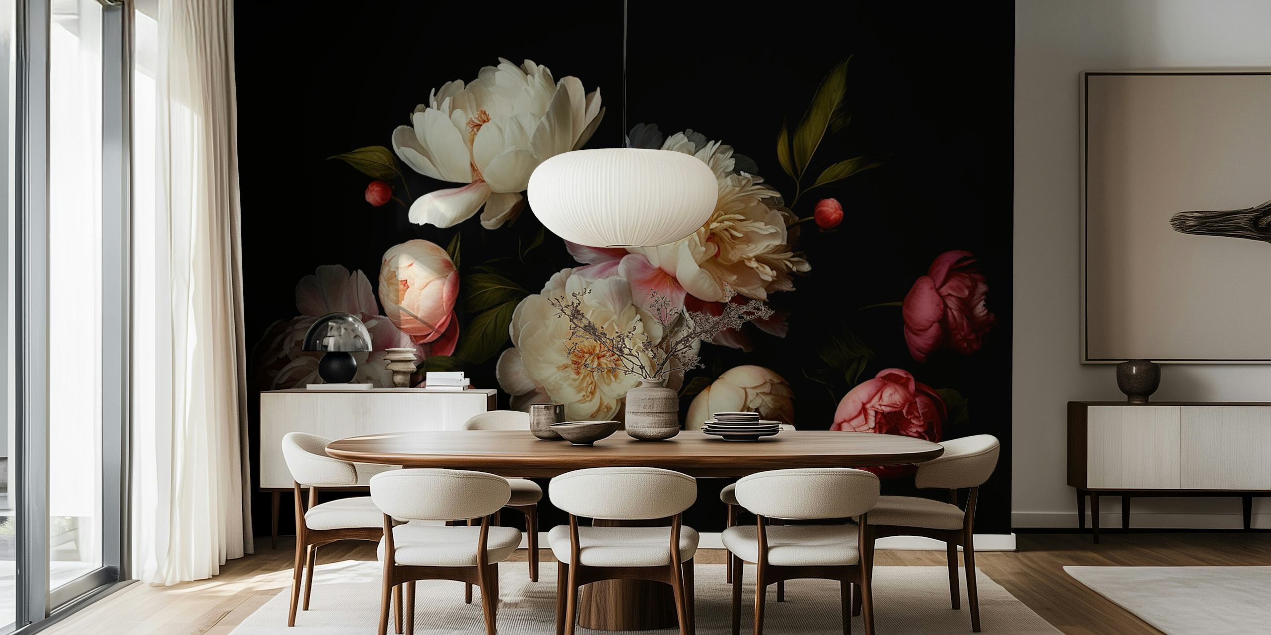 Tapeta kwiatowa Baroque Peonies w pokoju