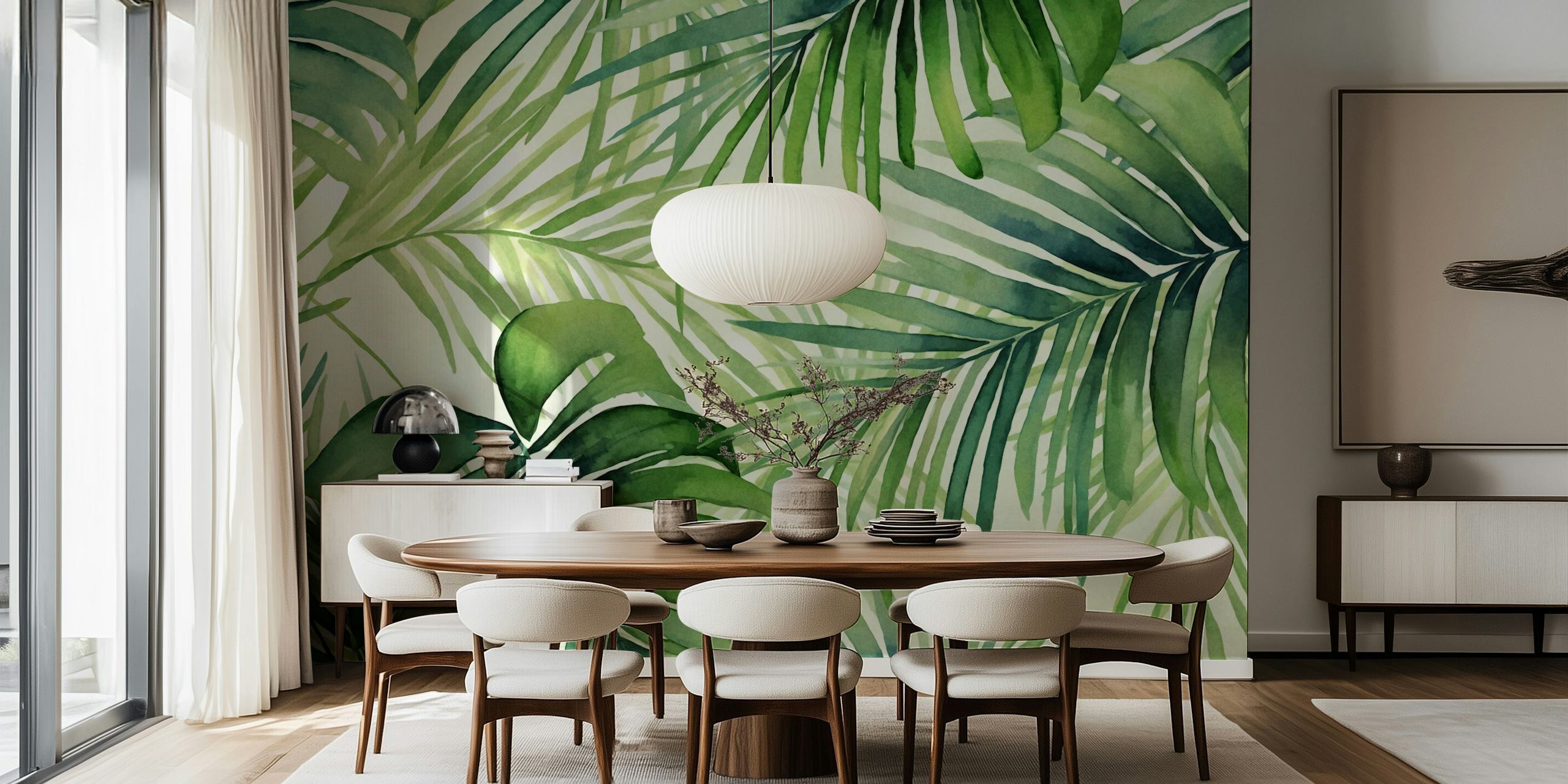 Design de papel de parede da selva verde em um quarto