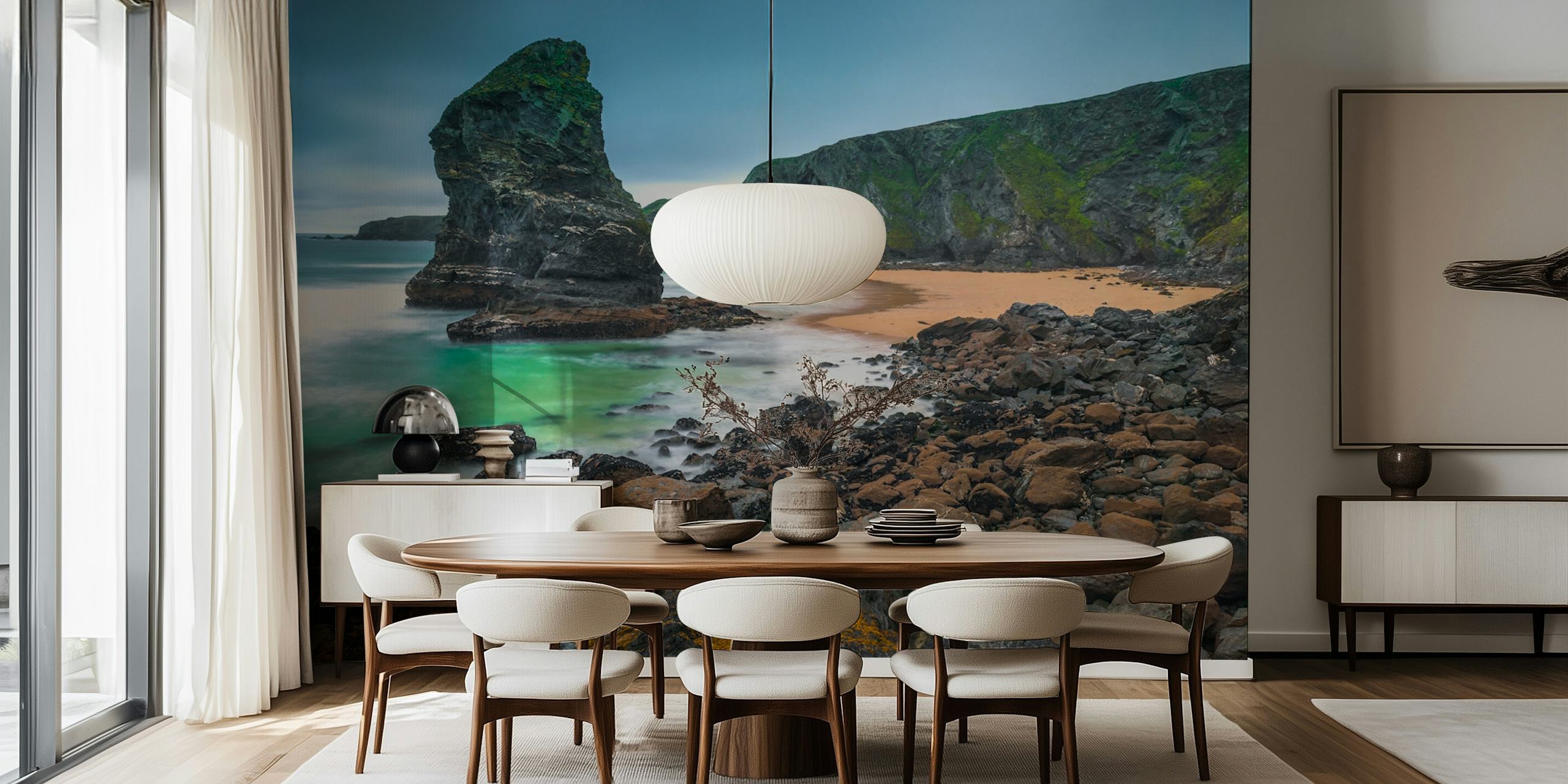 Cornish coastline behang in een kamer