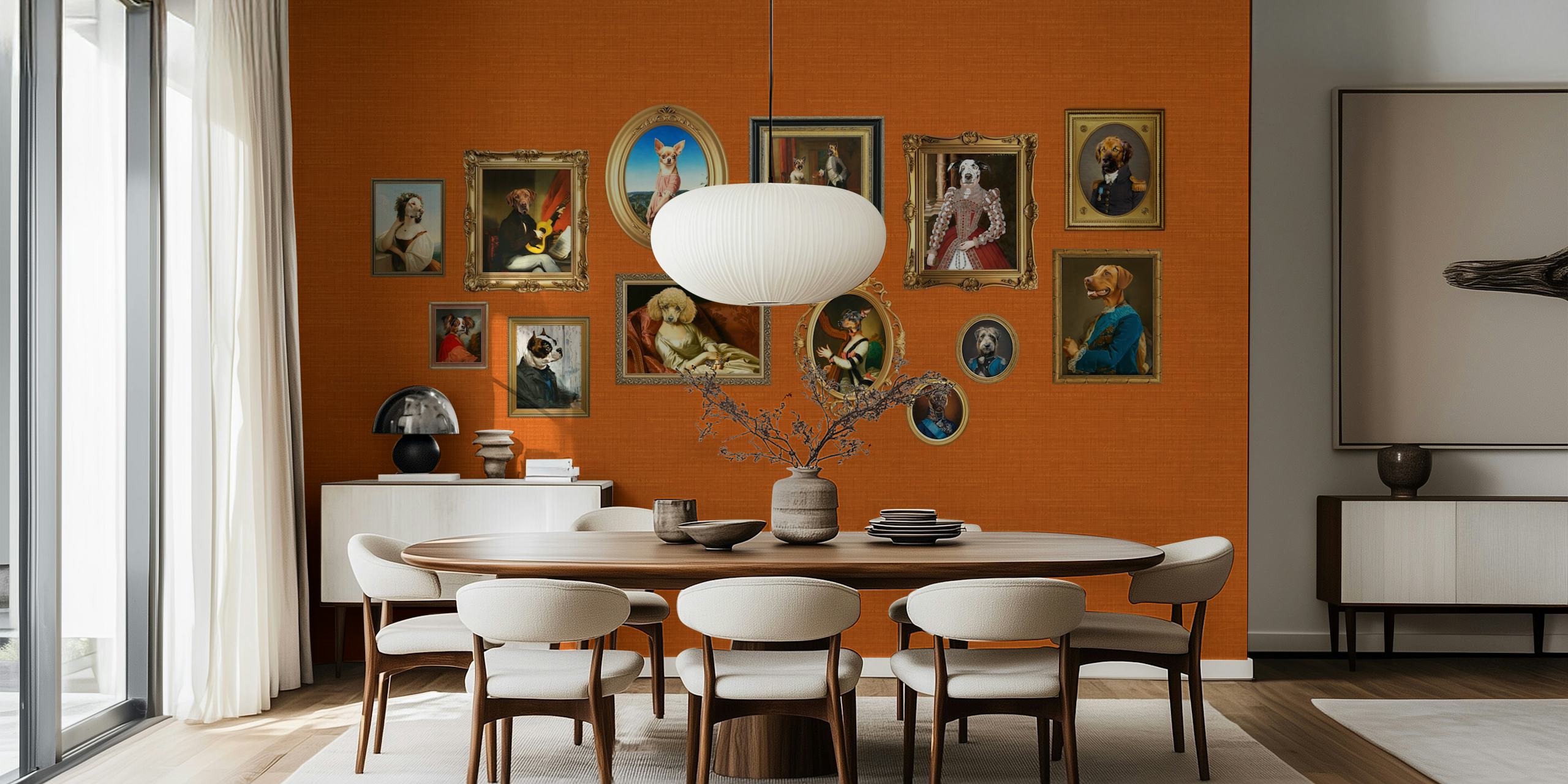 Dog Portraits Statement Wall in orange