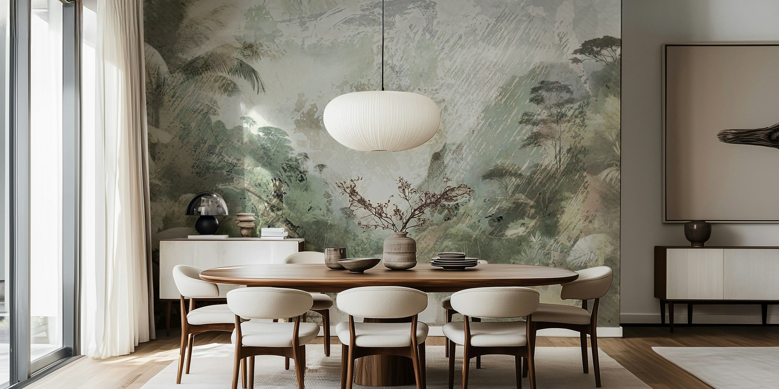 Misty Jungle Escape wallpaper in a room setting