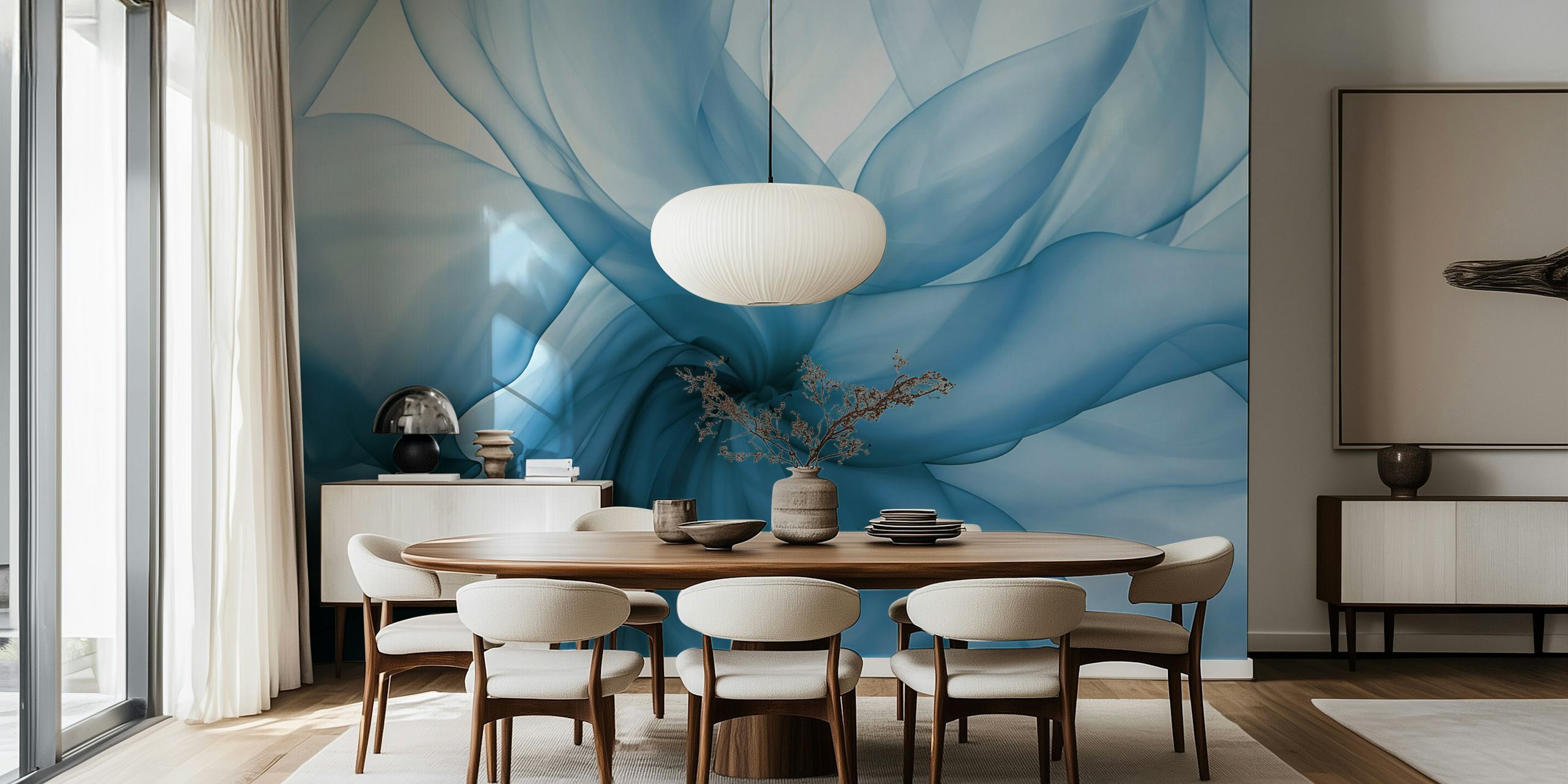 Abstract swirl of navy blue and soft blue textures wallpaper