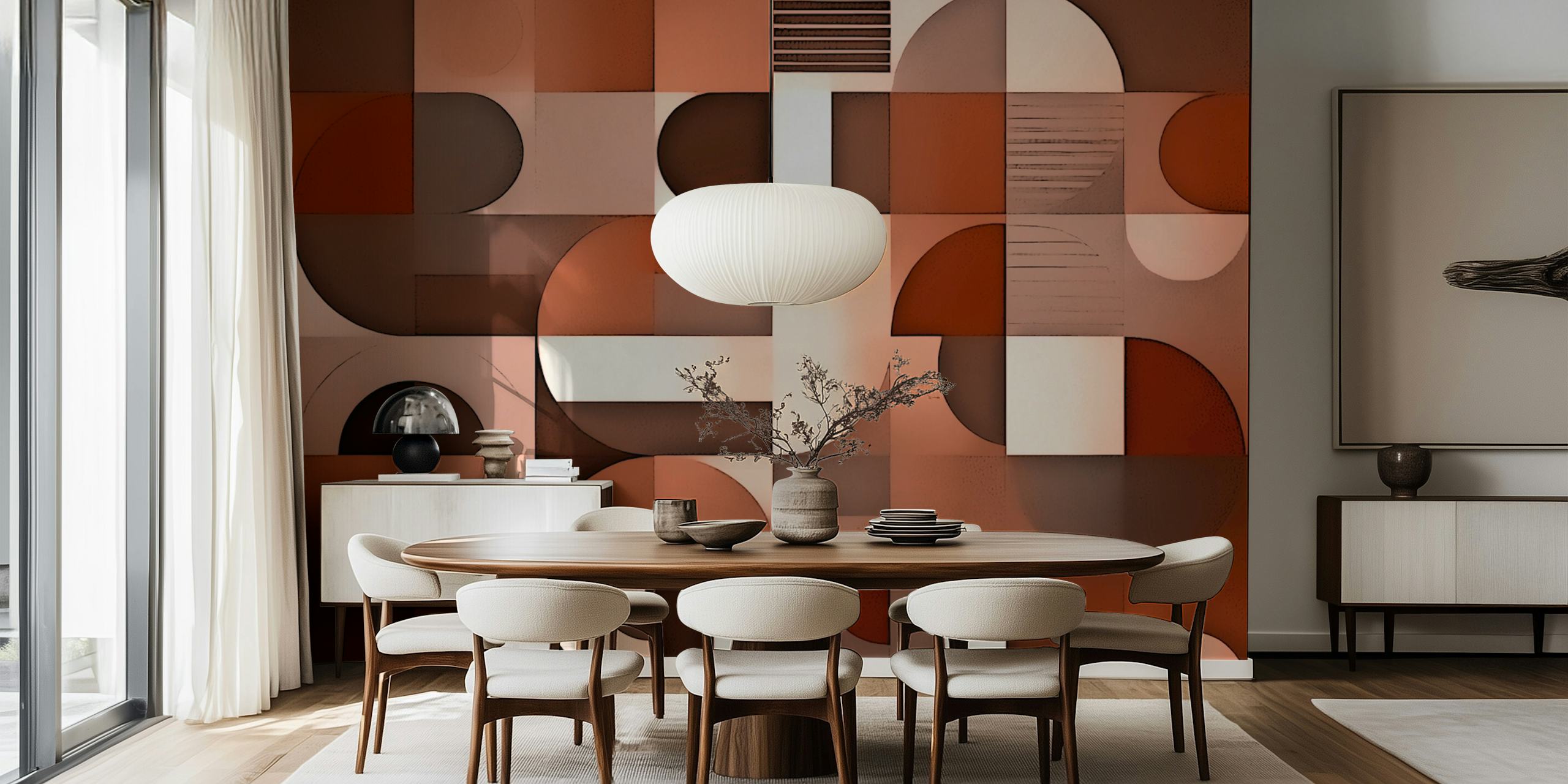 Geometric shapes in brown and cream tones wallpaper