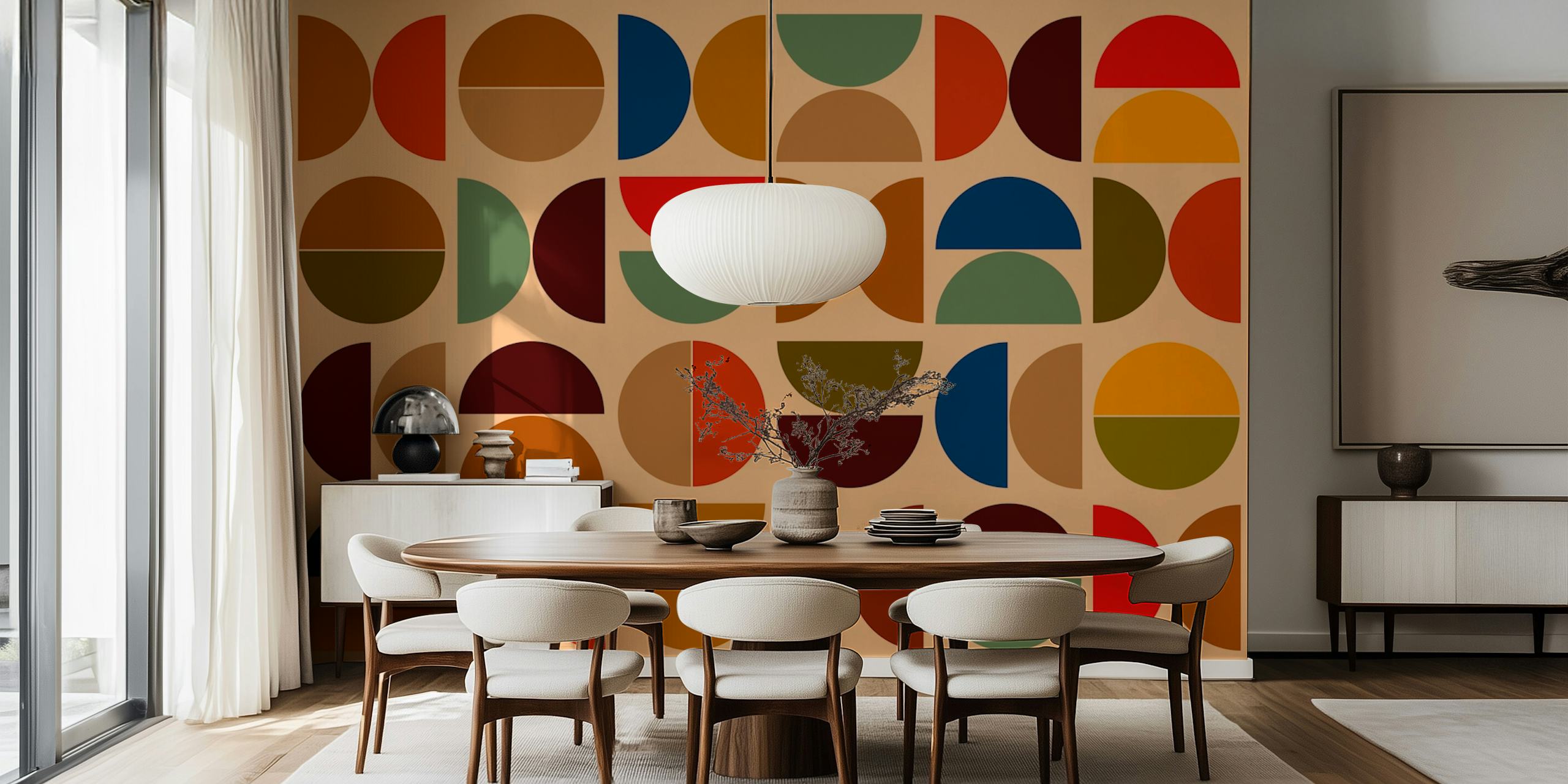 Vintage geometric circle patterns in warm colors wallpaper