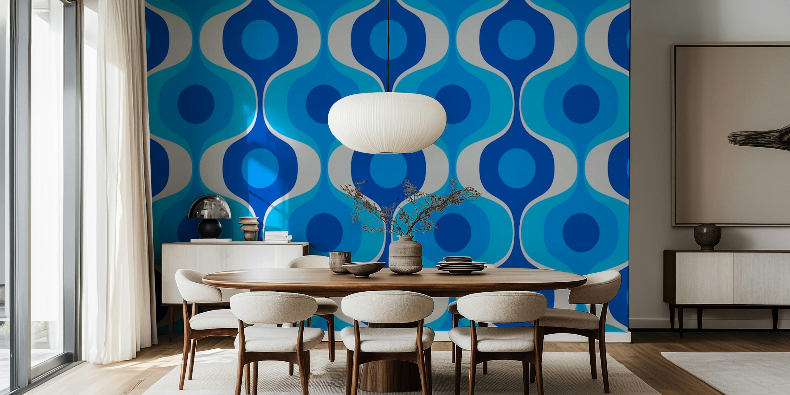 Projekt tapet Blue Retro Groove w pokoju