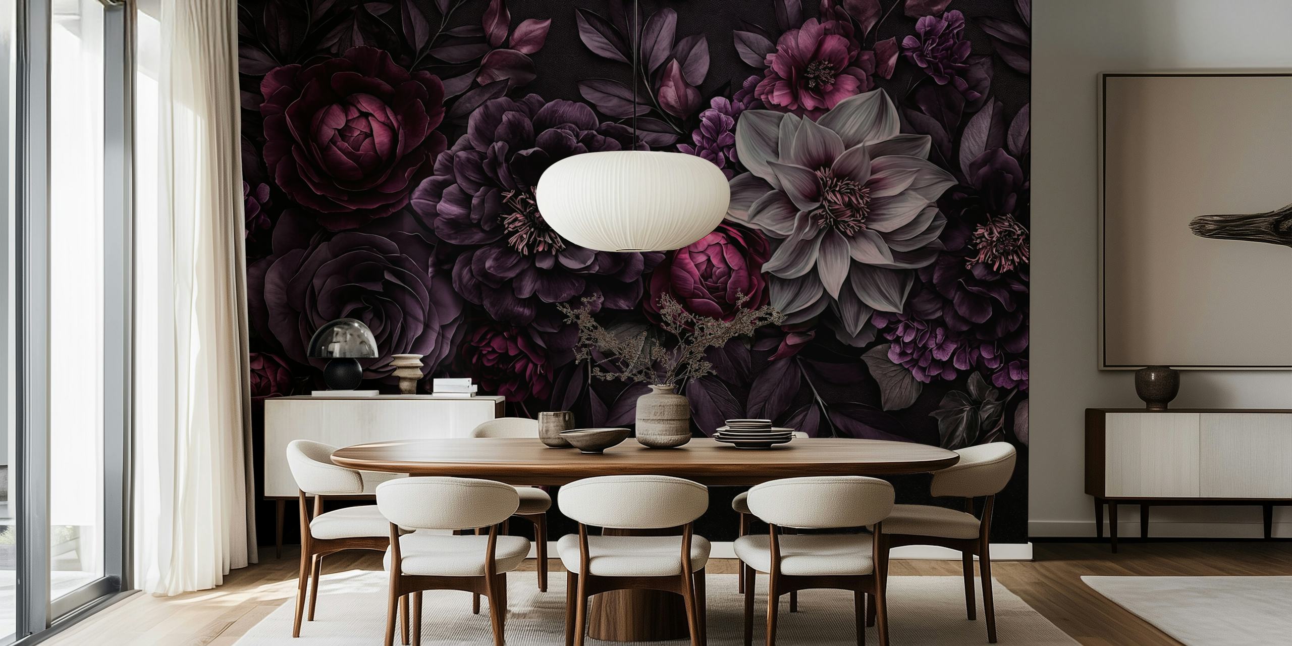 Ταπετσαρία Moody Baroque Flowers σε ένα δωμάτιο
