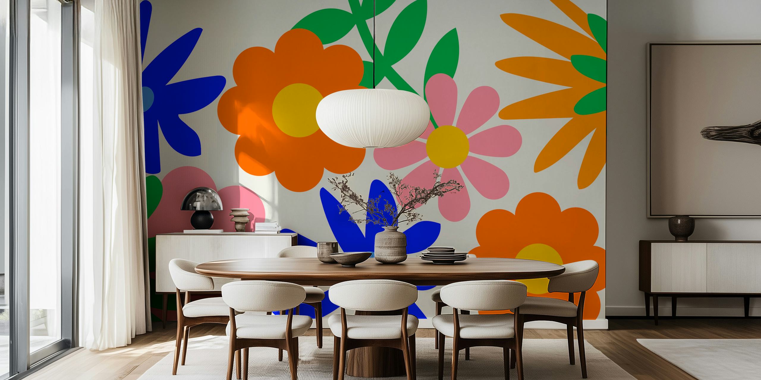 Värikäs kukkateippi huoneessa