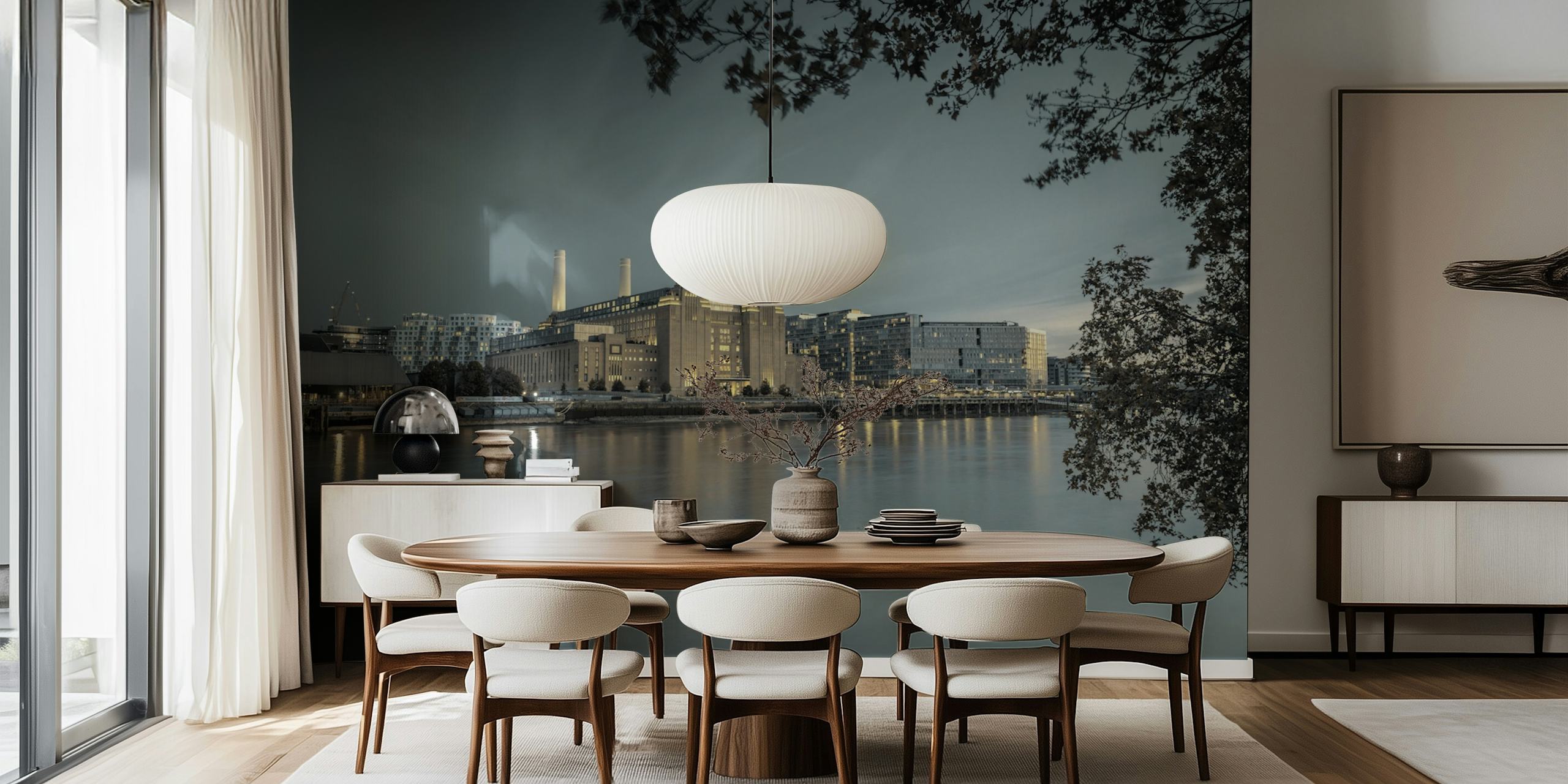 London's Powerhouse behang in een modern interieur