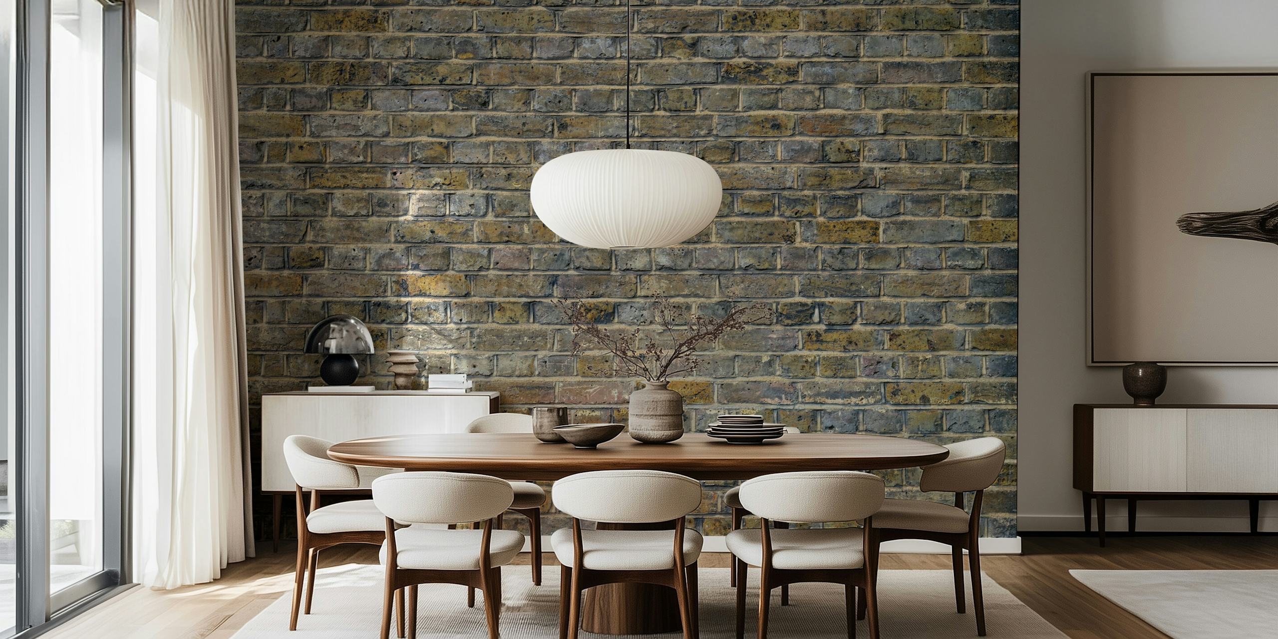 Papel tapiz Rustic Brick Charm exhibido en una habitación