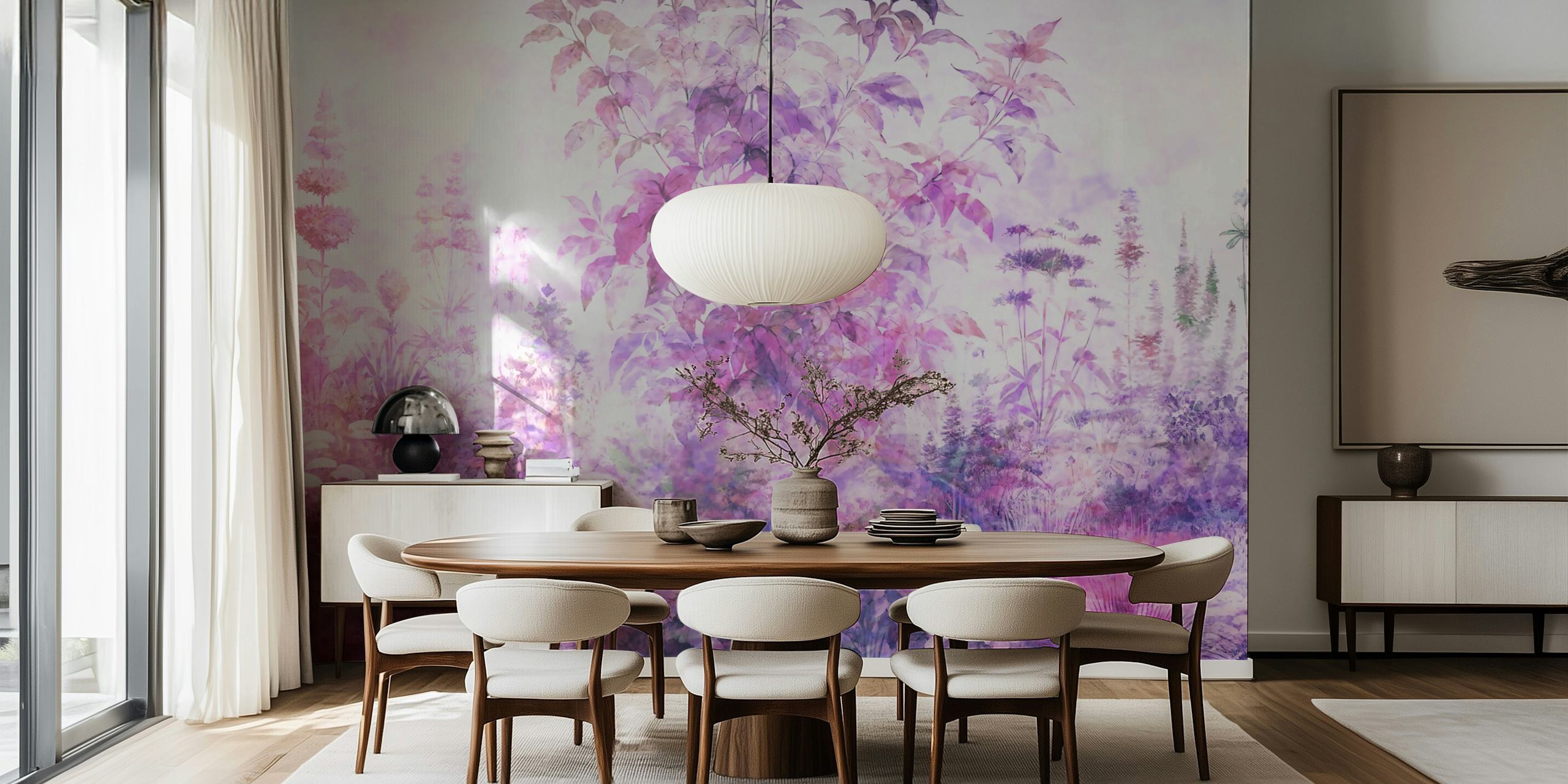 Purple floral pattern with soft hues and botanicals wallpaper