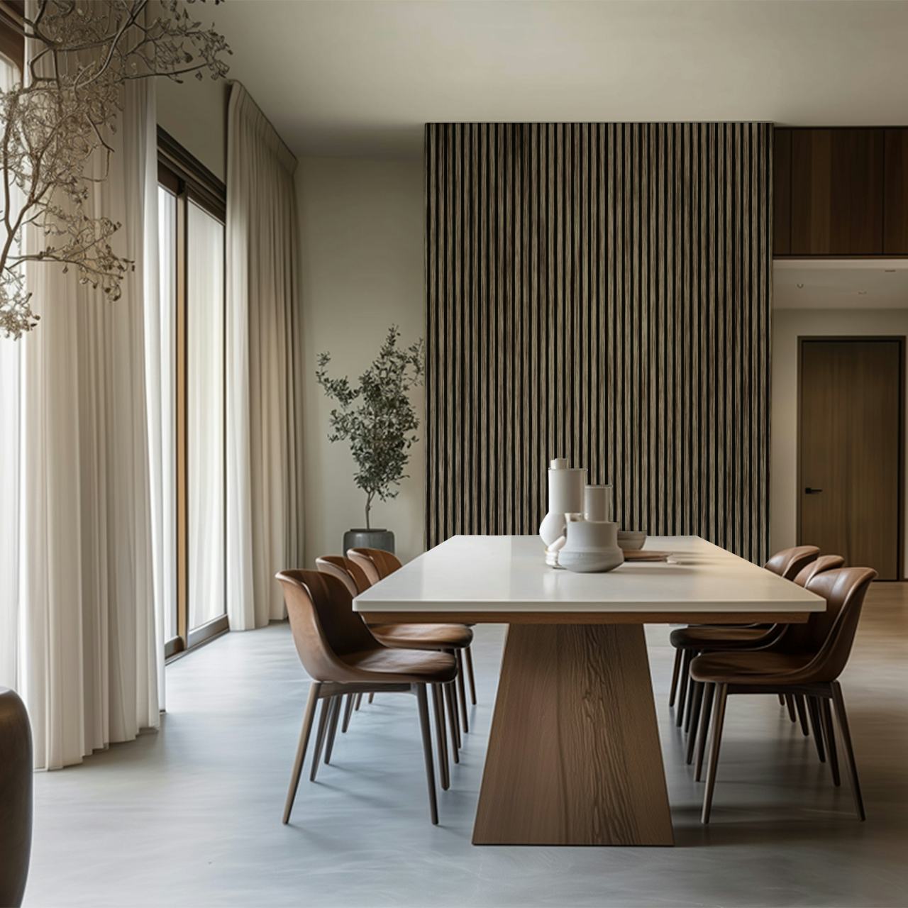 Vertical Timber Stripes wallpaper in a room