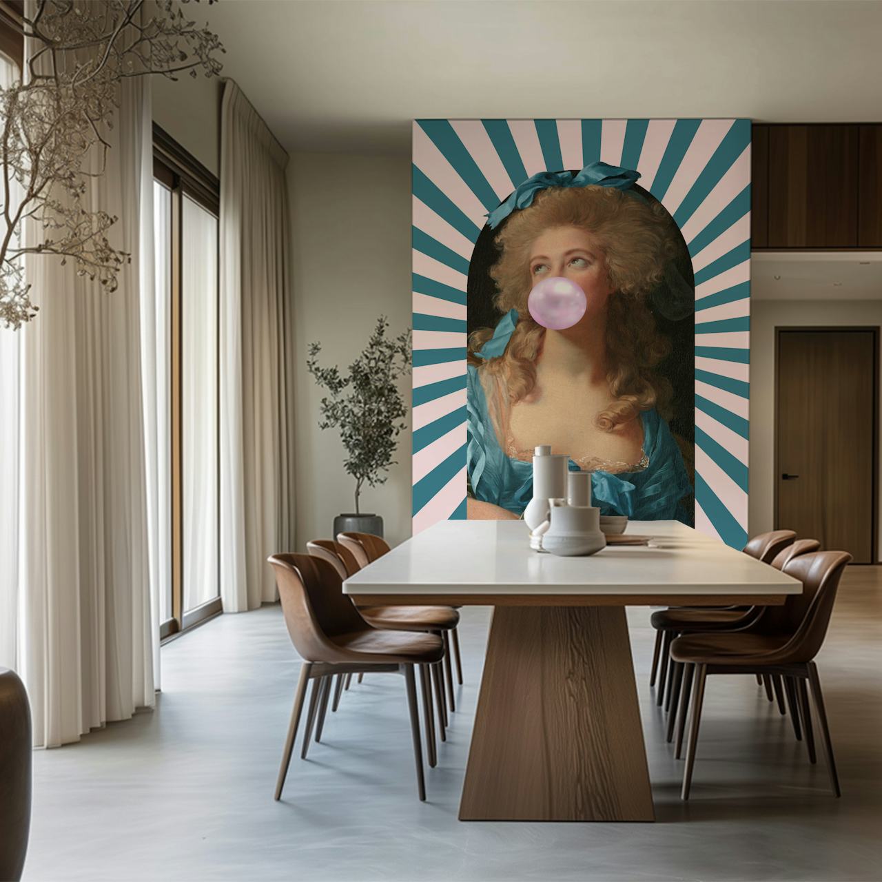 Vintage Bubblegum Delight wallpaper in a room