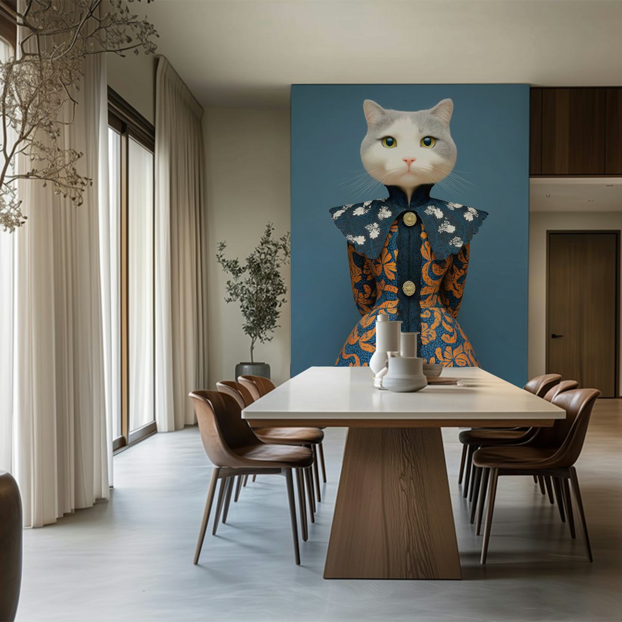 Papel tapiz Aristocratic Cat Charm exhibido en una habitación