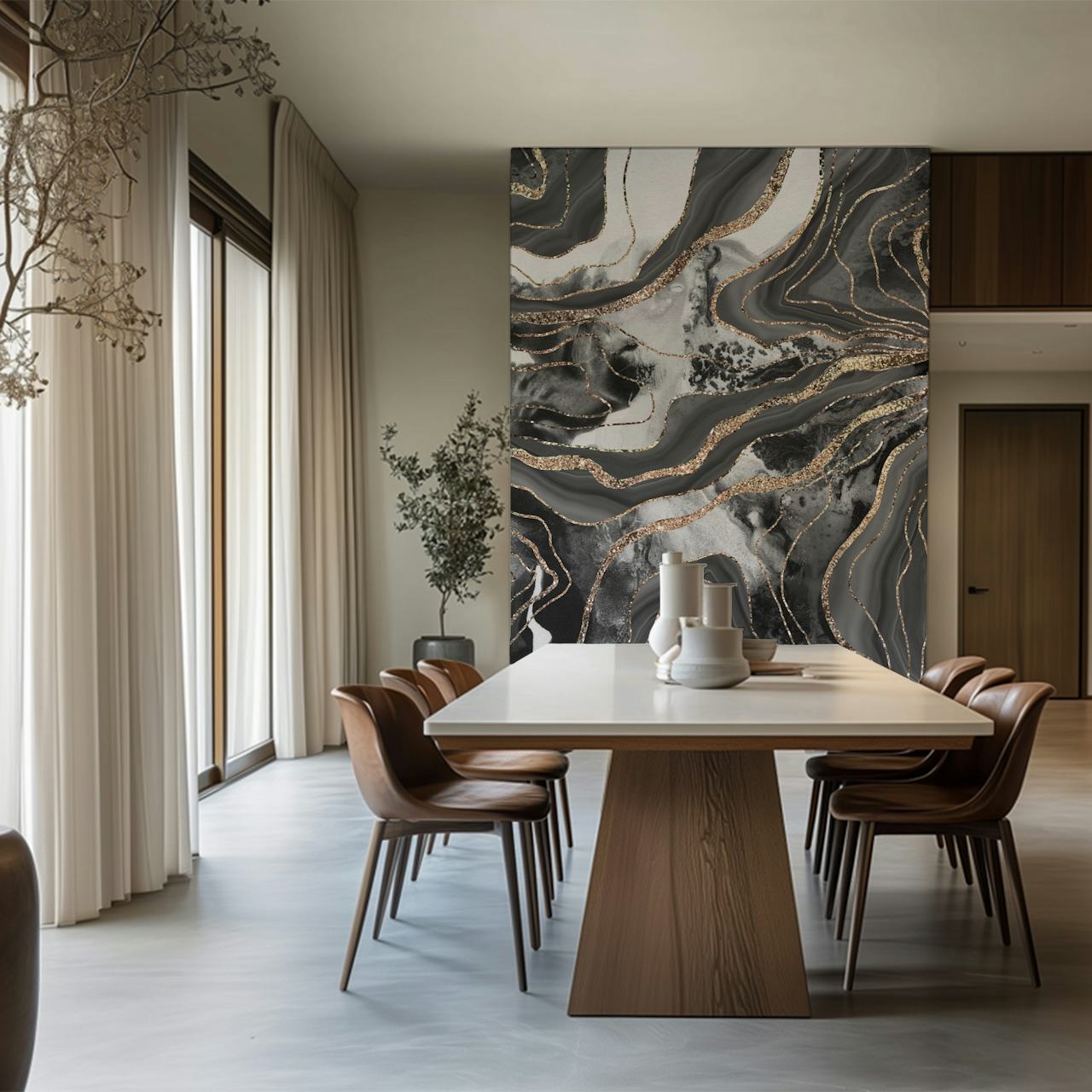 Liquid marble agate glitter wallpaper in a room