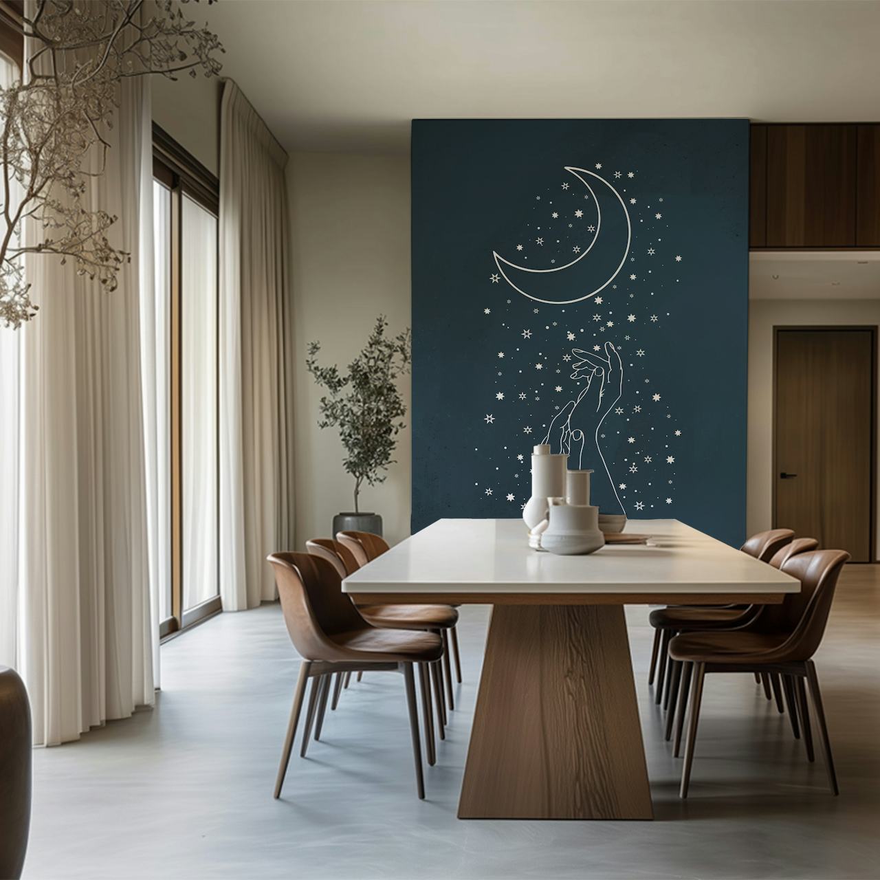 Hands reaching for the moon wallpaper design