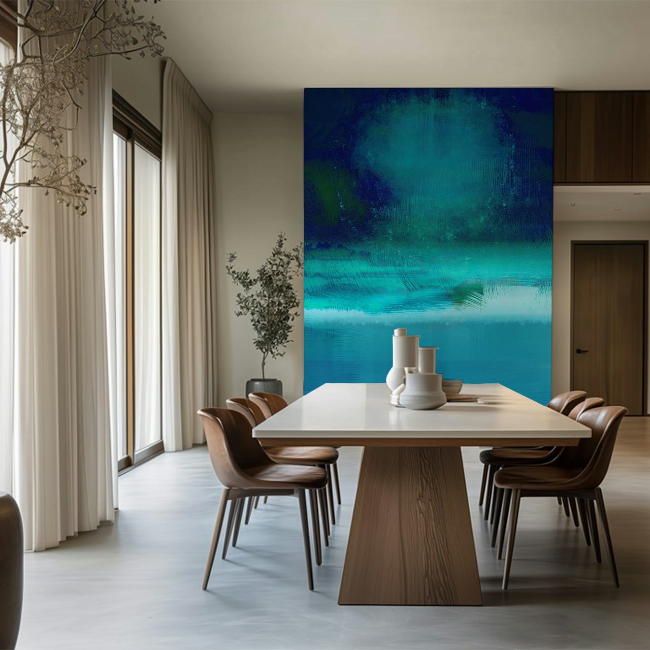 Teal Moon Meditation wallpaper in a room