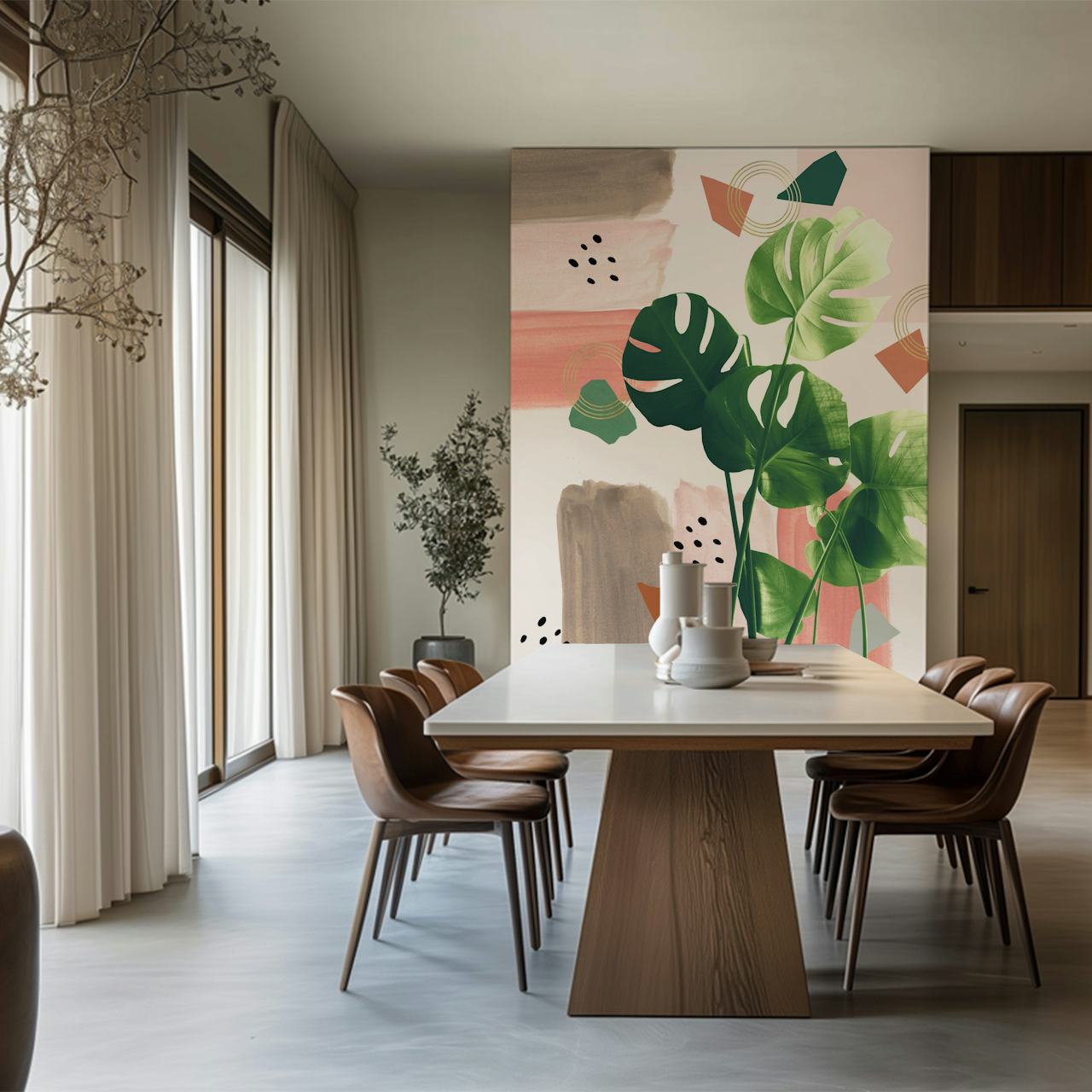 Monstera Summer Glam tapet i vardagsrummet