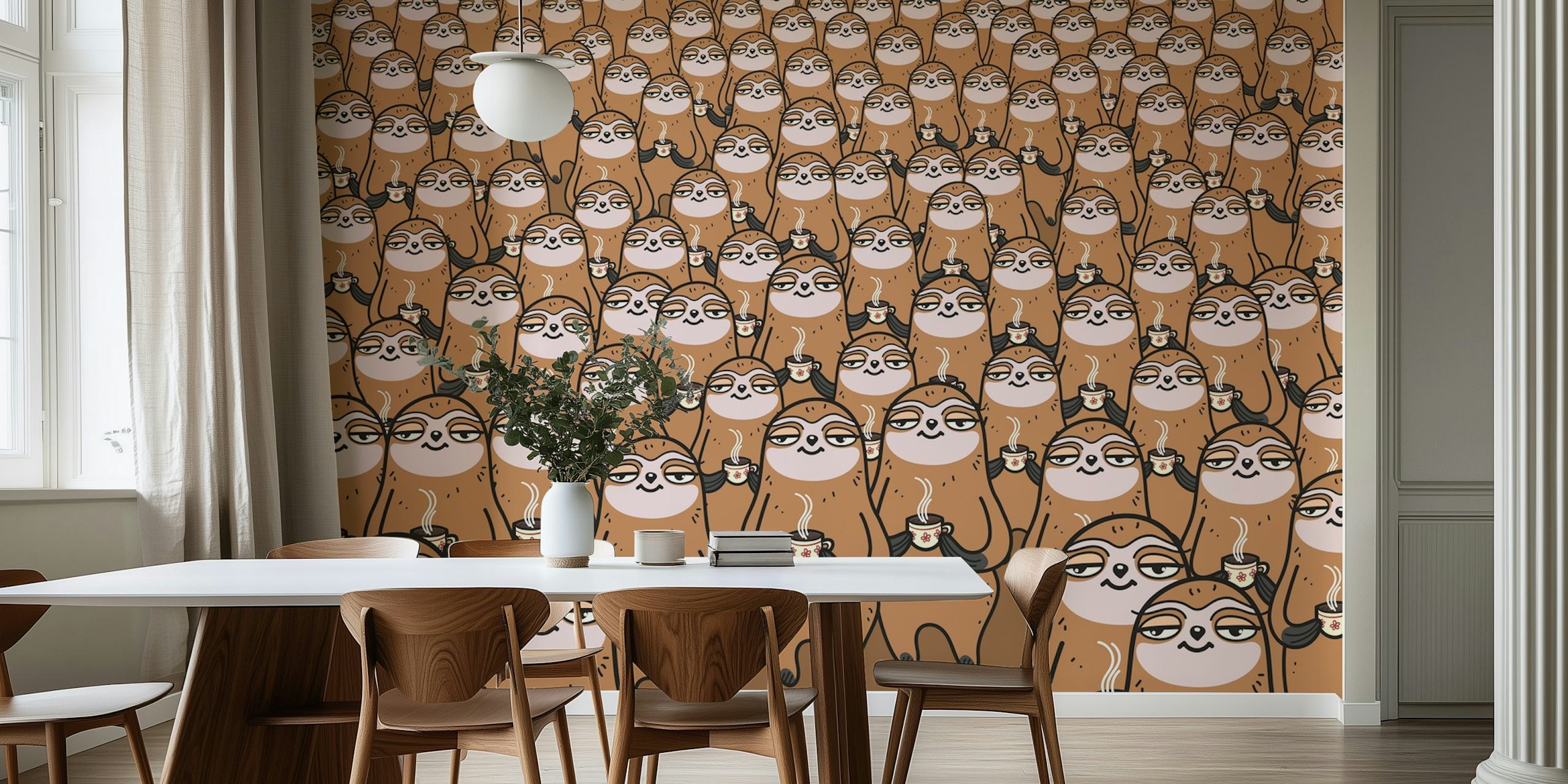 Farverig sloth-tastic tapet i et rum
