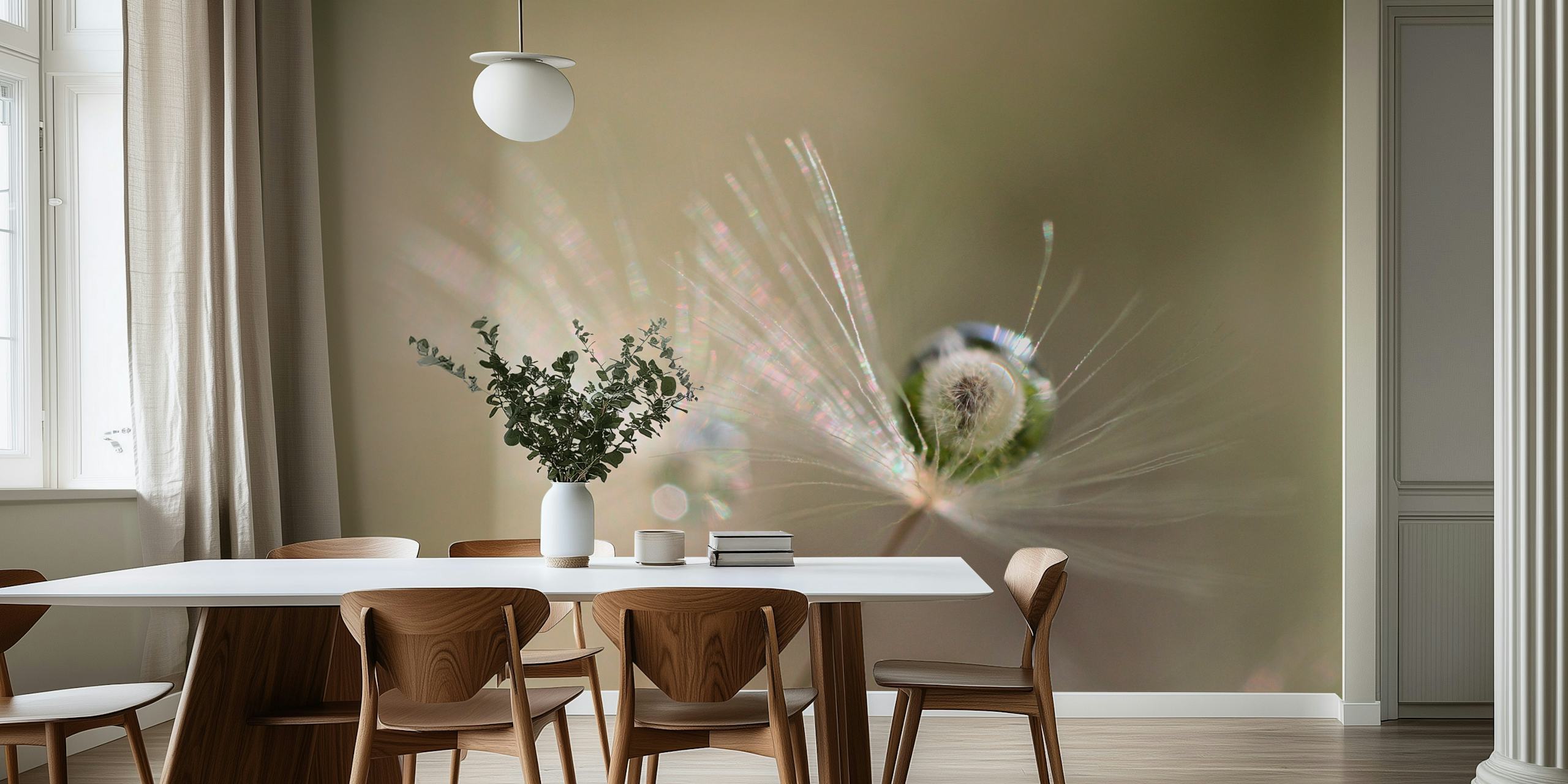 Krupni plan maslačka s kapljicom vode, zidna slika