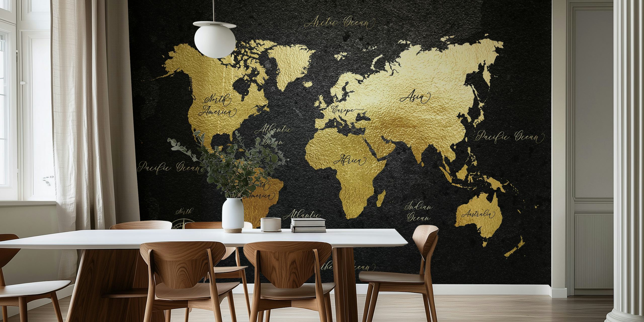 Luxury Black and Gold World Map Wall Art wallpaper
