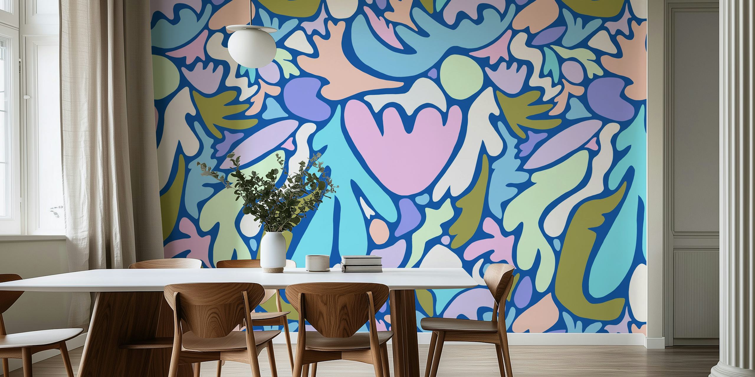 Colorful abstract sea life shapes in pastel hues wallpaper